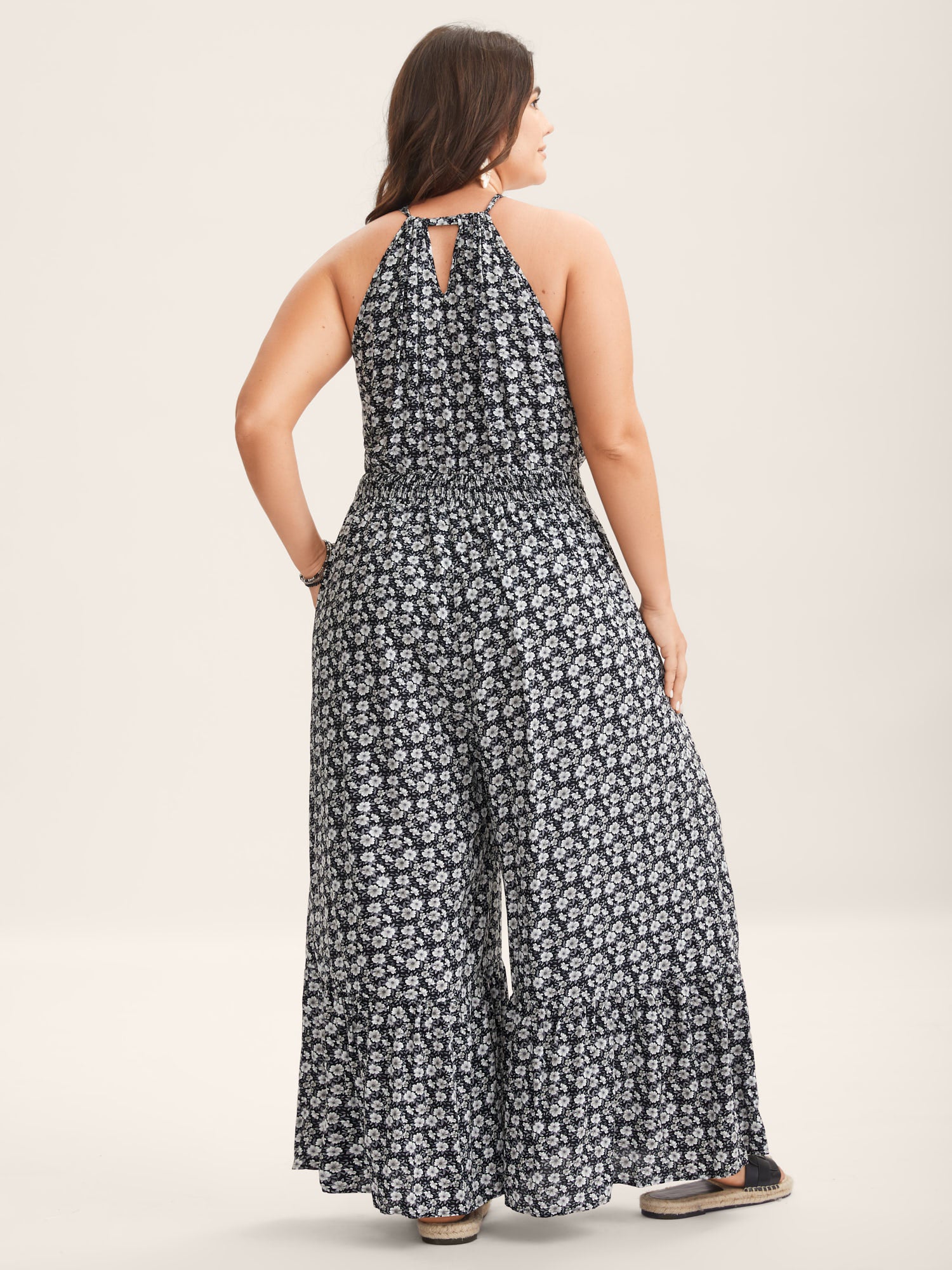 Ditsy Floral Print Shirred Tie Jumpsuit - Image 5
