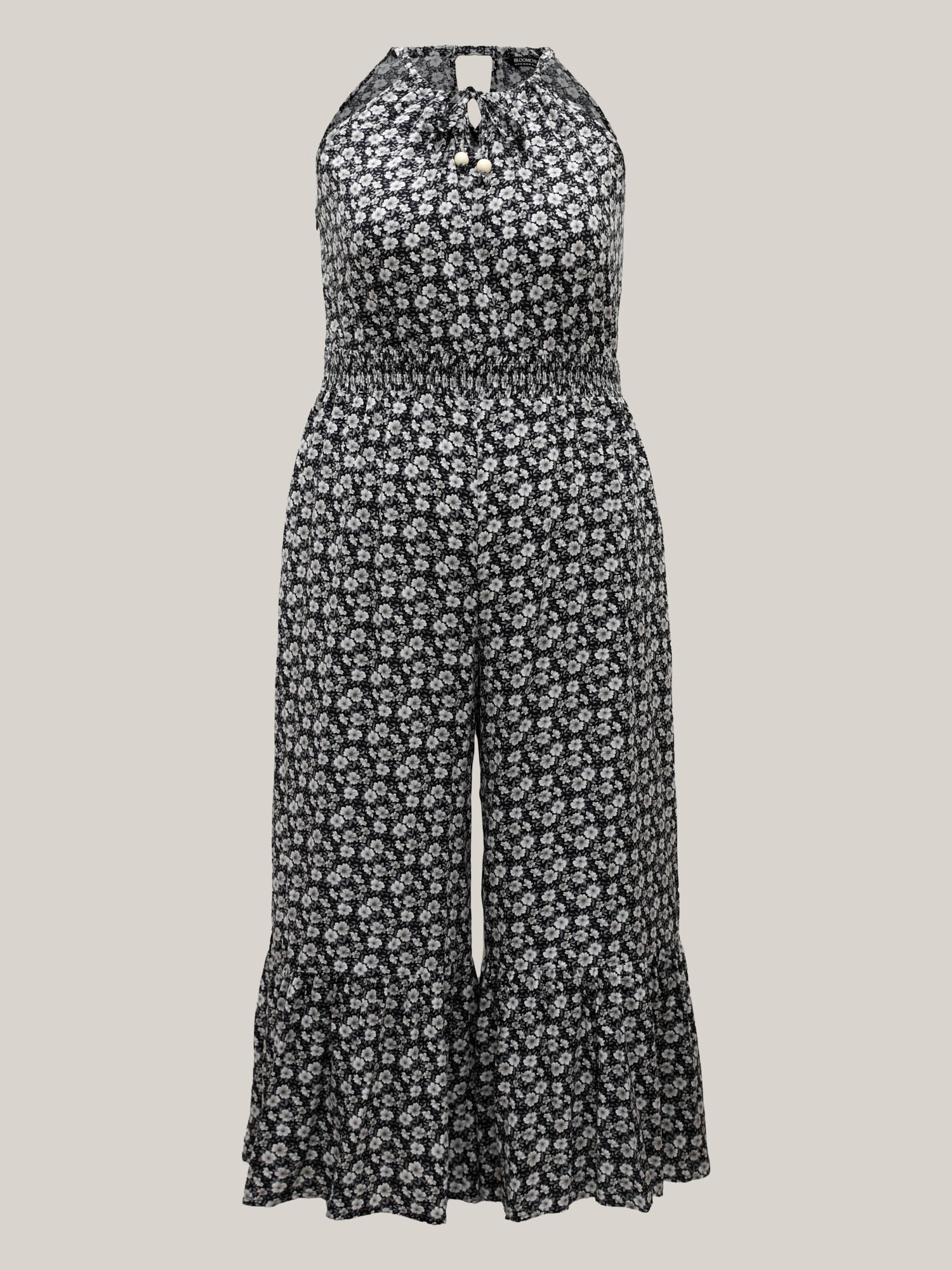 Ditsy Floral Print Shirred Tie Jumpsuit - Image 6