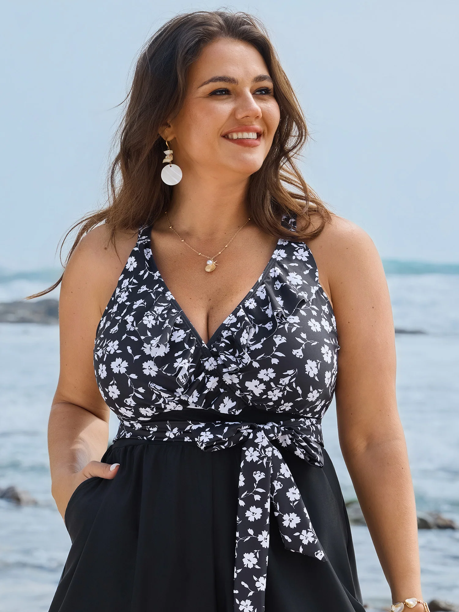 Ditsy Floral Print Side-Tie One-Piece Swimsuit - Image 2