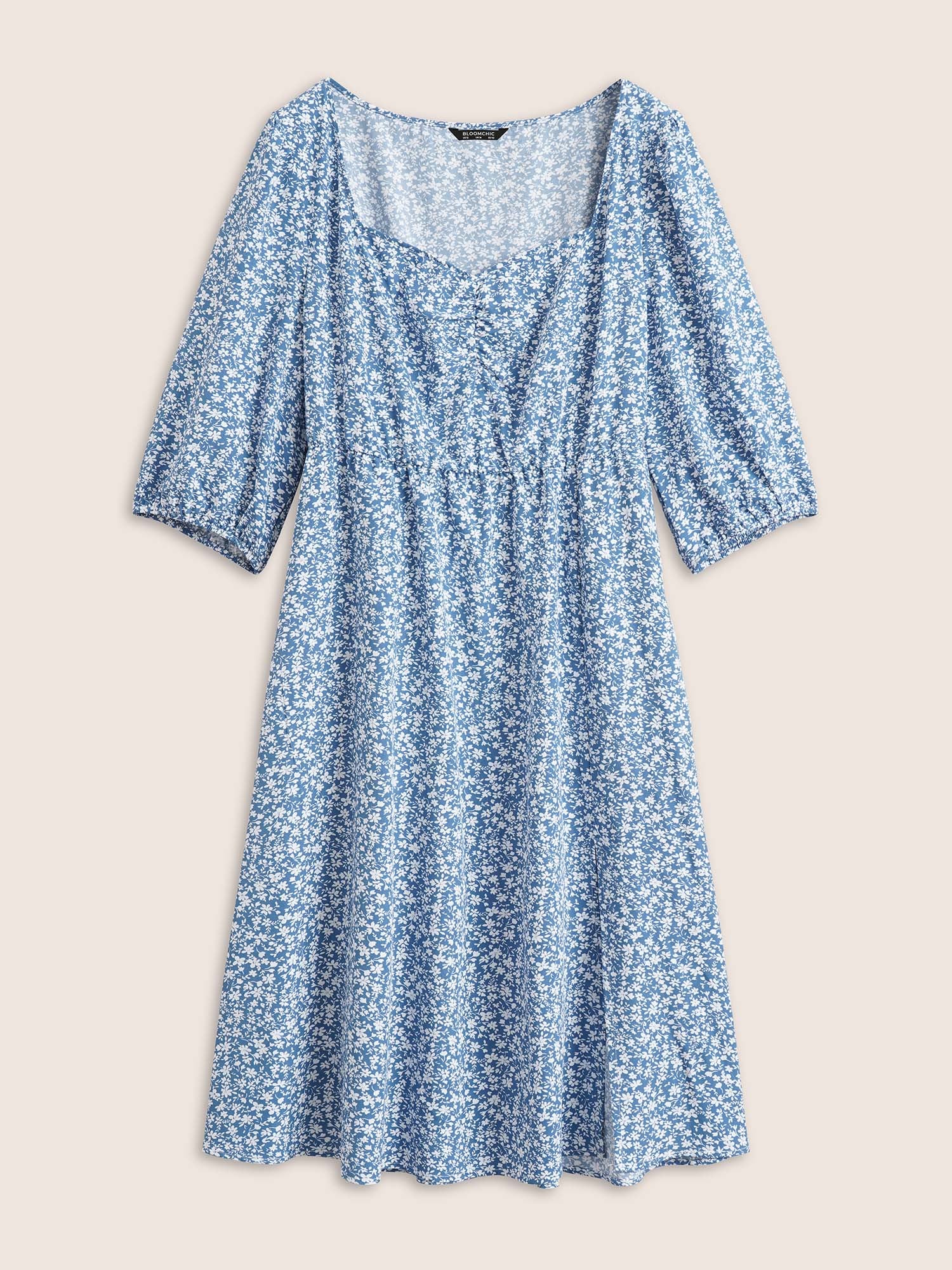 Ditsy Floral Print Square Neck Split Hem Dress - Image 7