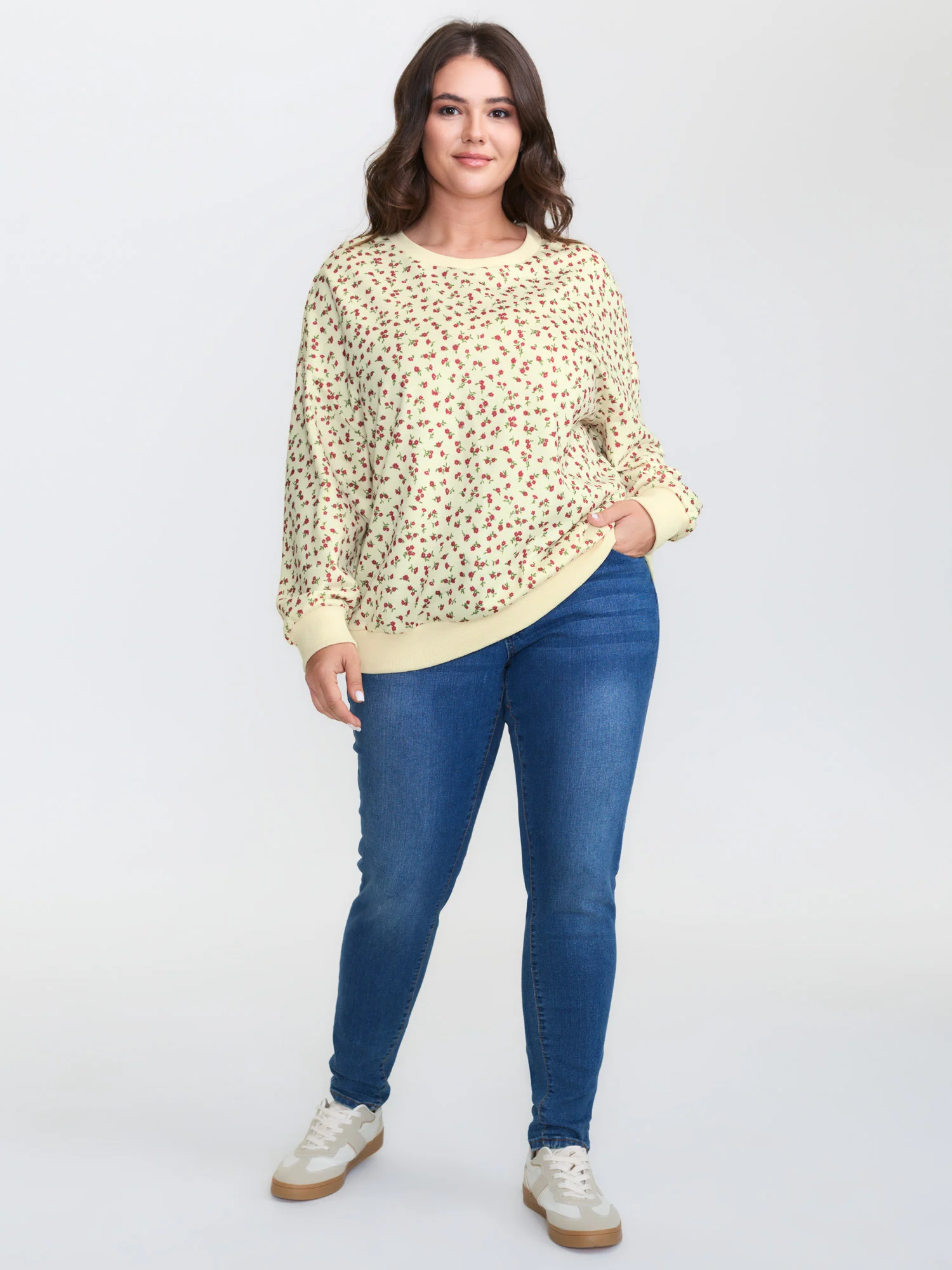 Ditsy Floral Print Stretchy Hem Sweatshirt - Image 3