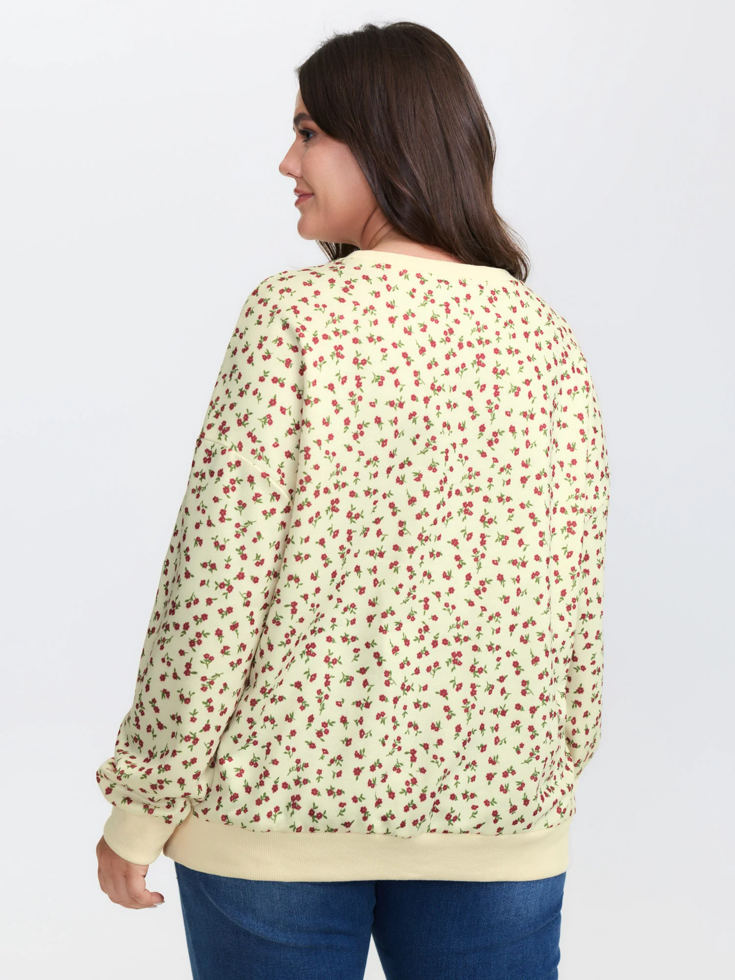 Ditsy Floral Print Stretchy Hem Sweatshirt - Image 4