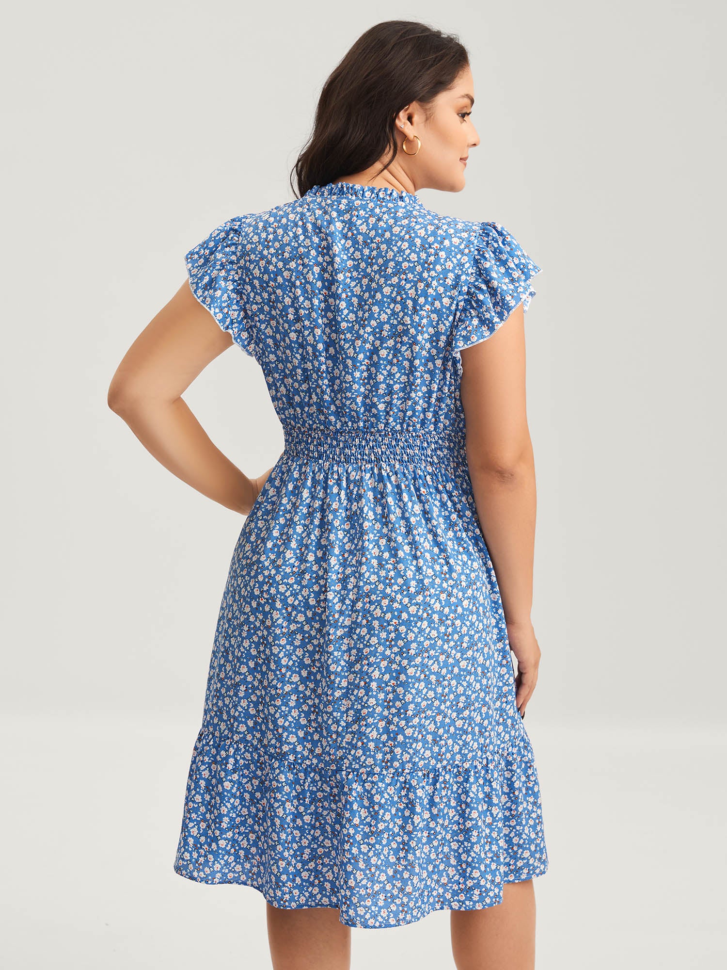 Ditsy Floral Print Stretchy Waist Midi Dress - Image 5