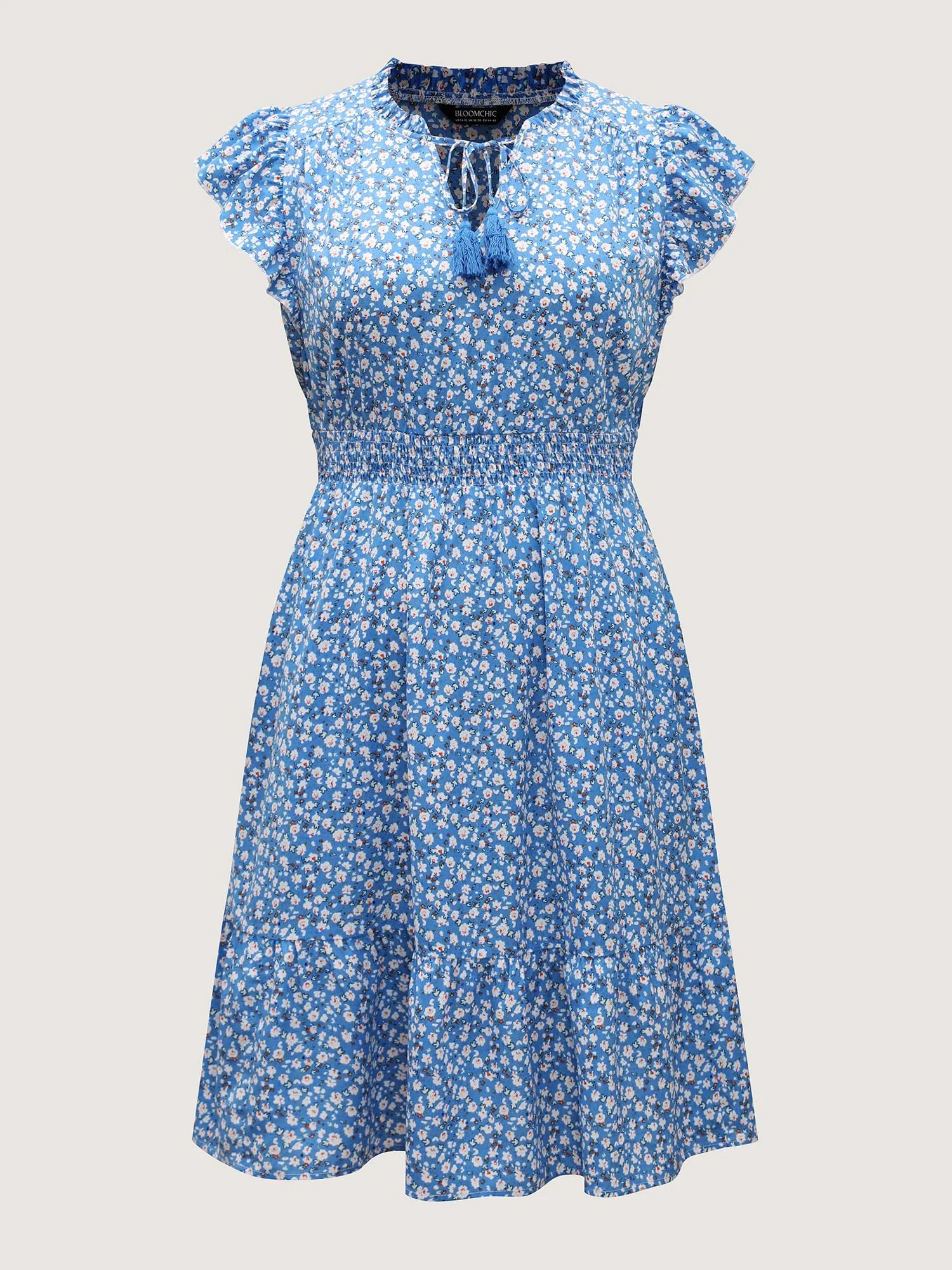 Ditsy Floral Print Stretchy Waist Midi Dress - Image 6