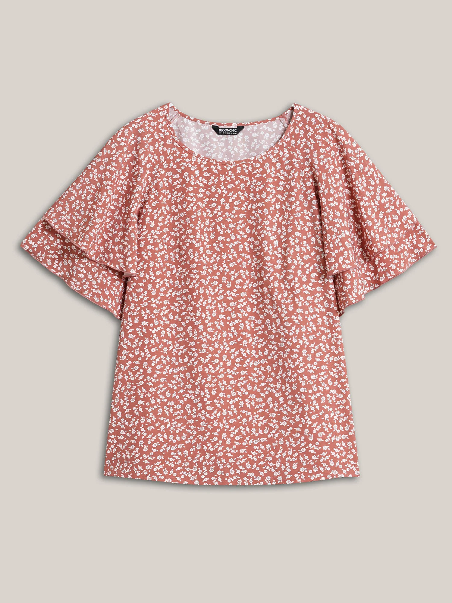 Ditsy Floral Print Tiered Lotus Leaf Sleeve Shirt - Image 7
