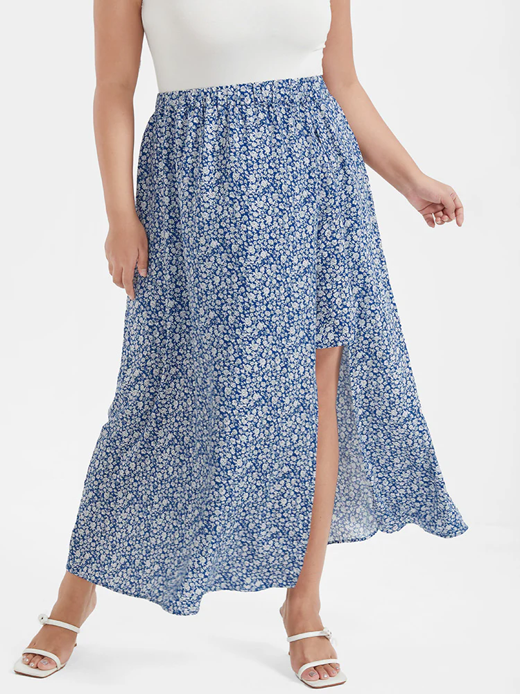 Ditsy Floral Printed Irregular Loose Skirt - Image 3