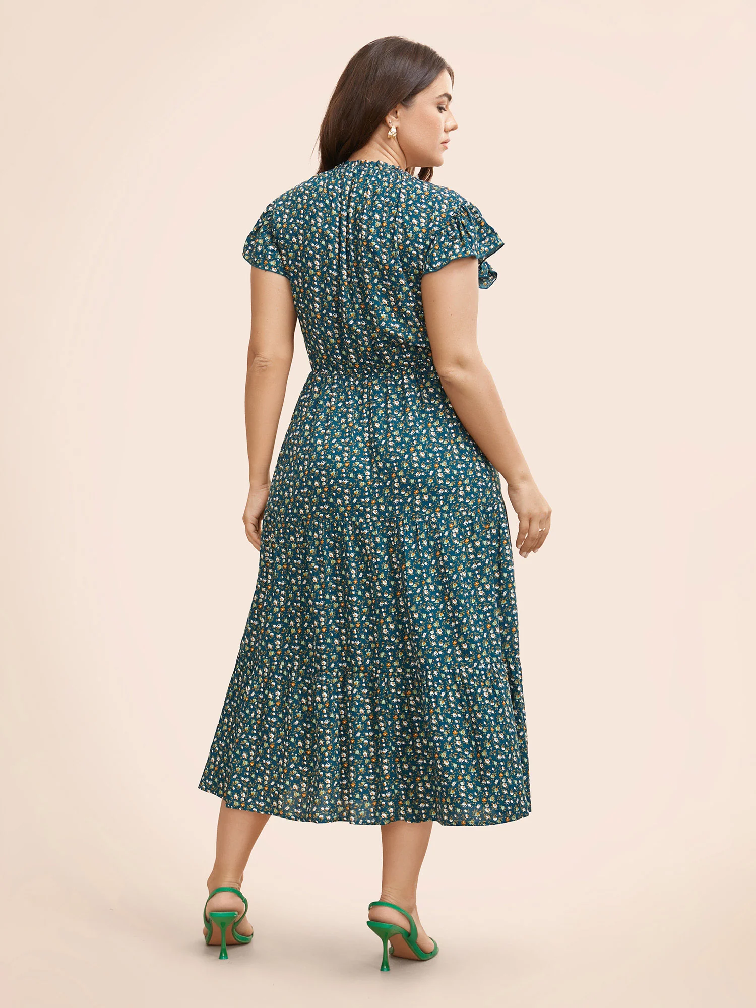 Ditsy Floral Ruffle Cap Sleeve Dress - Image 2