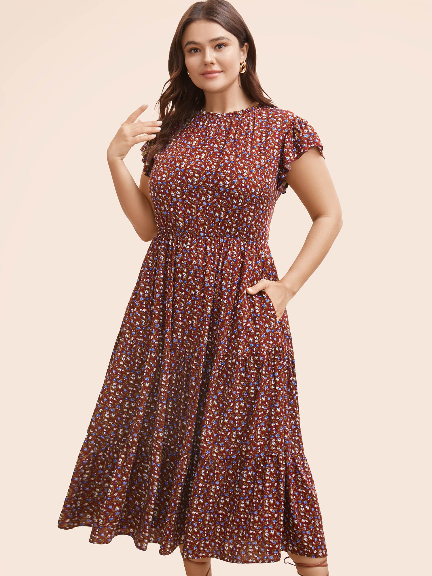 Ditsy Floral Ruffle Cap Sleeve Dress - Image 3