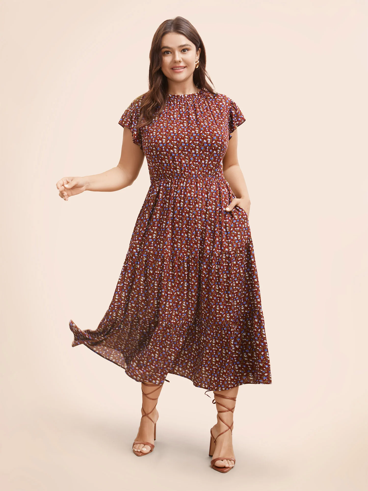 Ditsy Floral Ruffle Cap Sleeve Dress - Image 4