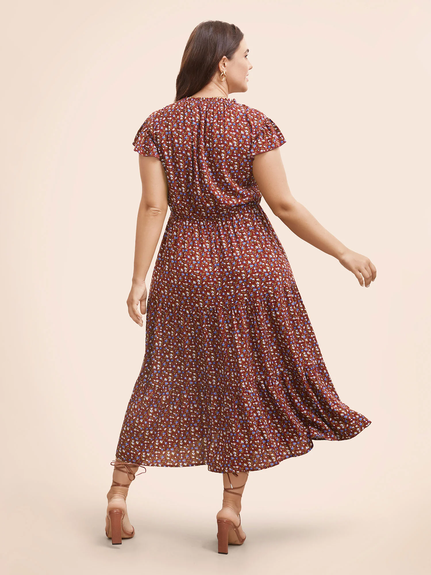Ditsy Floral Ruffle Cap Sleeve Dress - Image 5