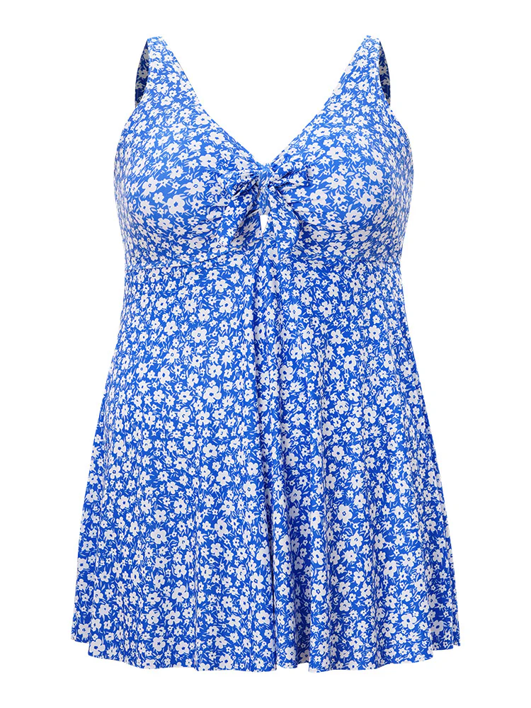 Ditsy Floral Ruffle Knotted Front Swim Dress - Image 9