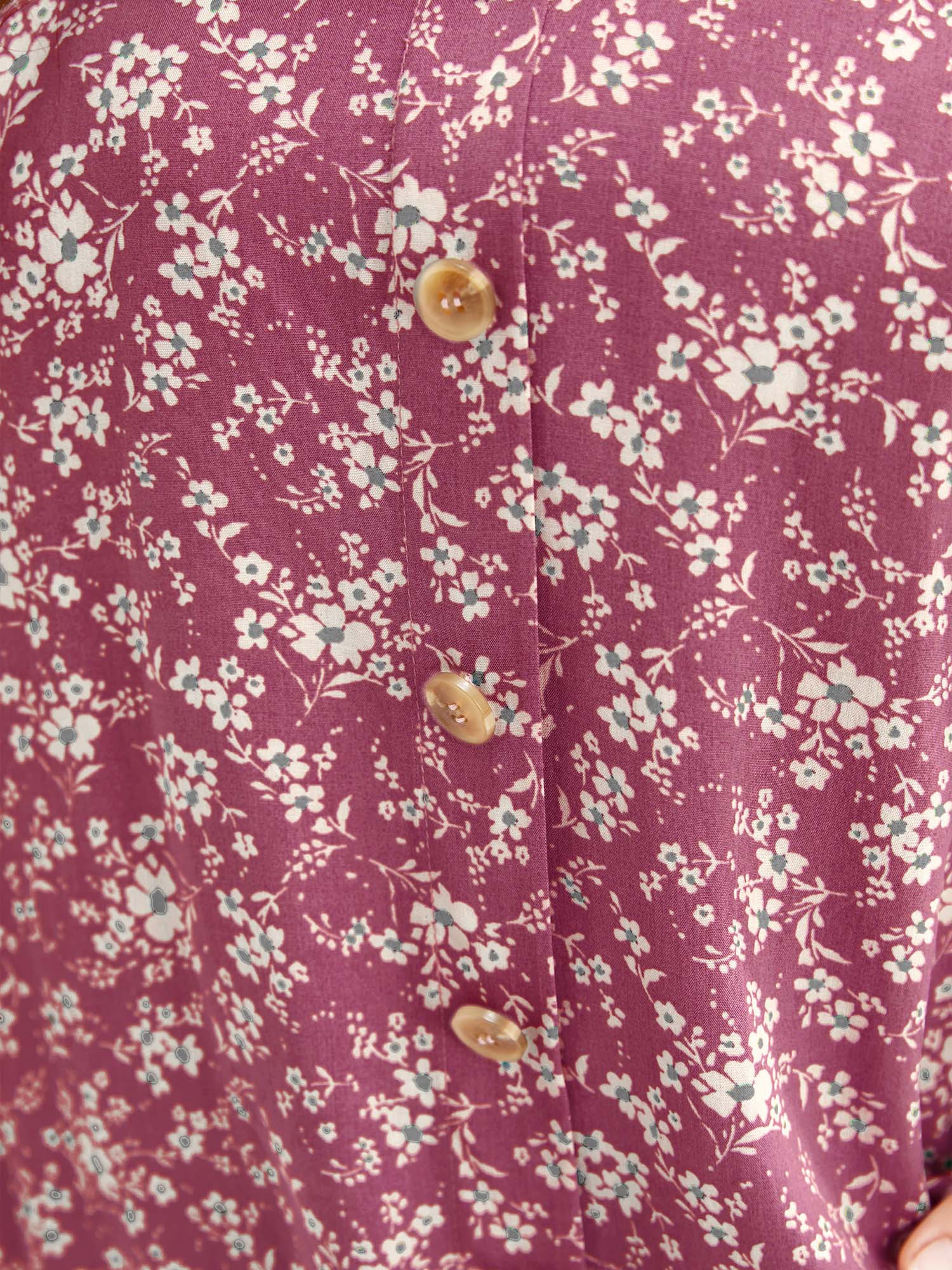 Ditsy Floral Contrast Ruffle Sleeve Button Detail Blouse - Image 10