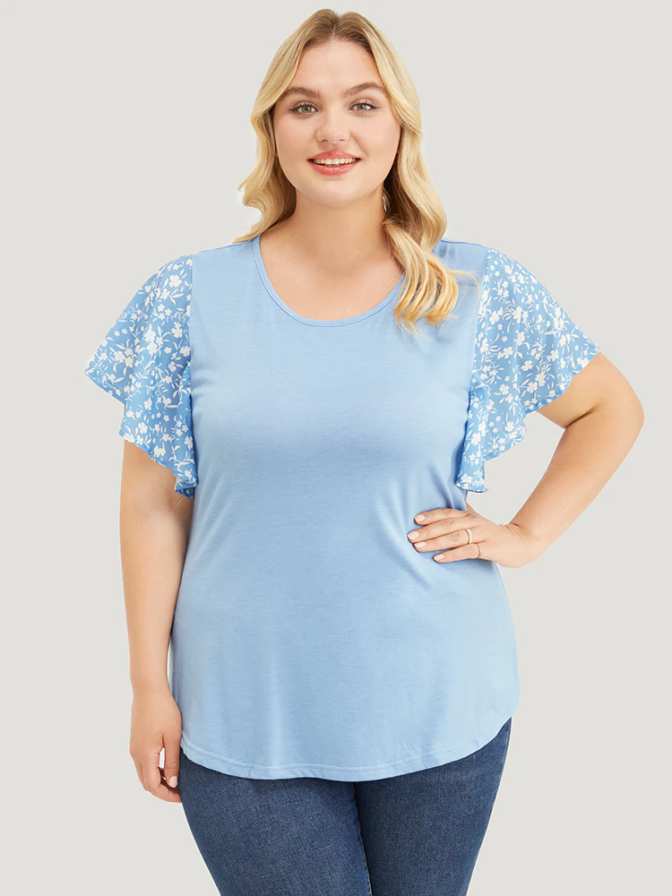 Ditsy Floral Ruffle Sleeve Round Neck T-Shirt - Image 11