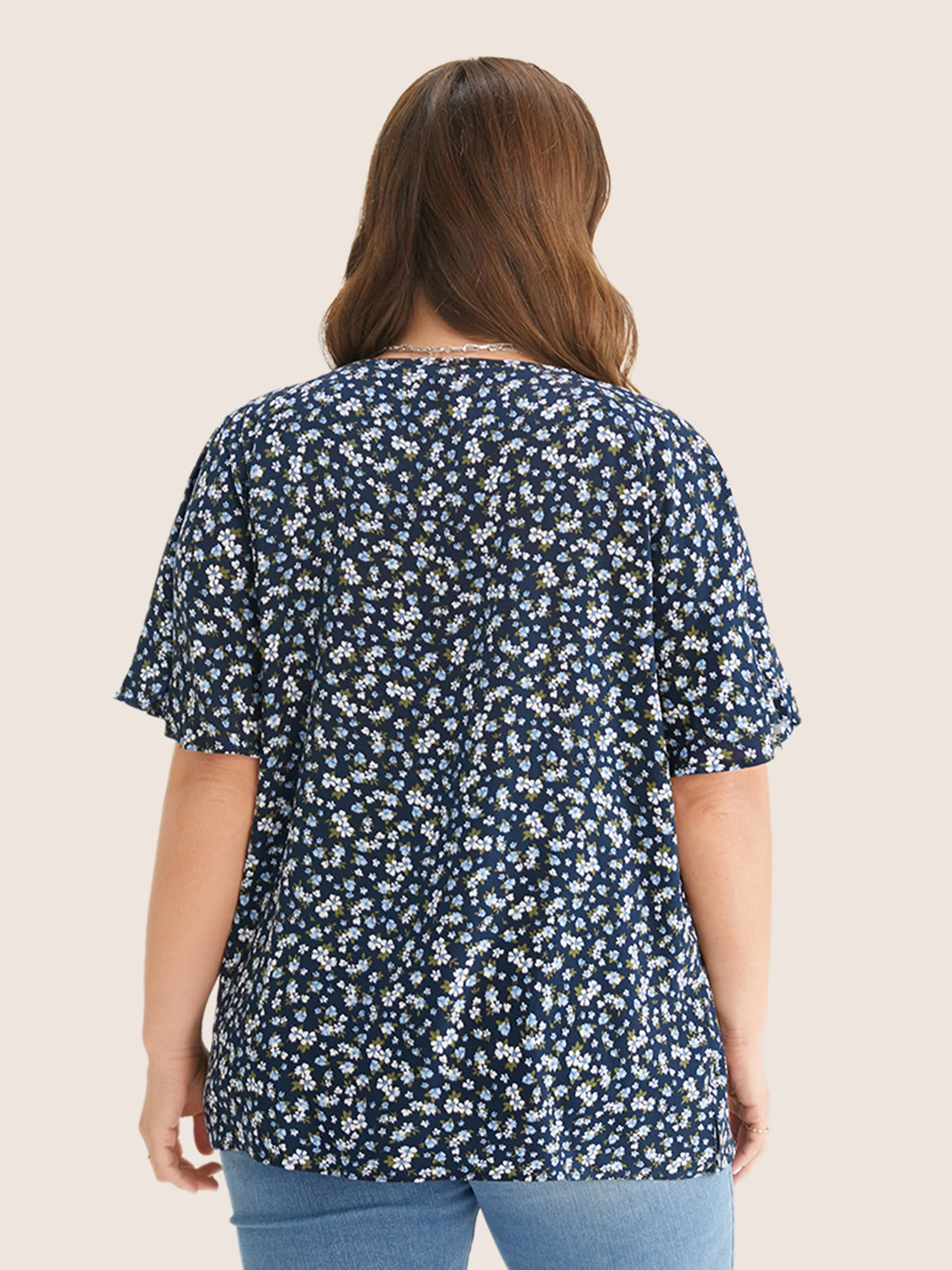 Ditsy Floral Ruffle Sleeve Tie Neck Blouse - Image 16