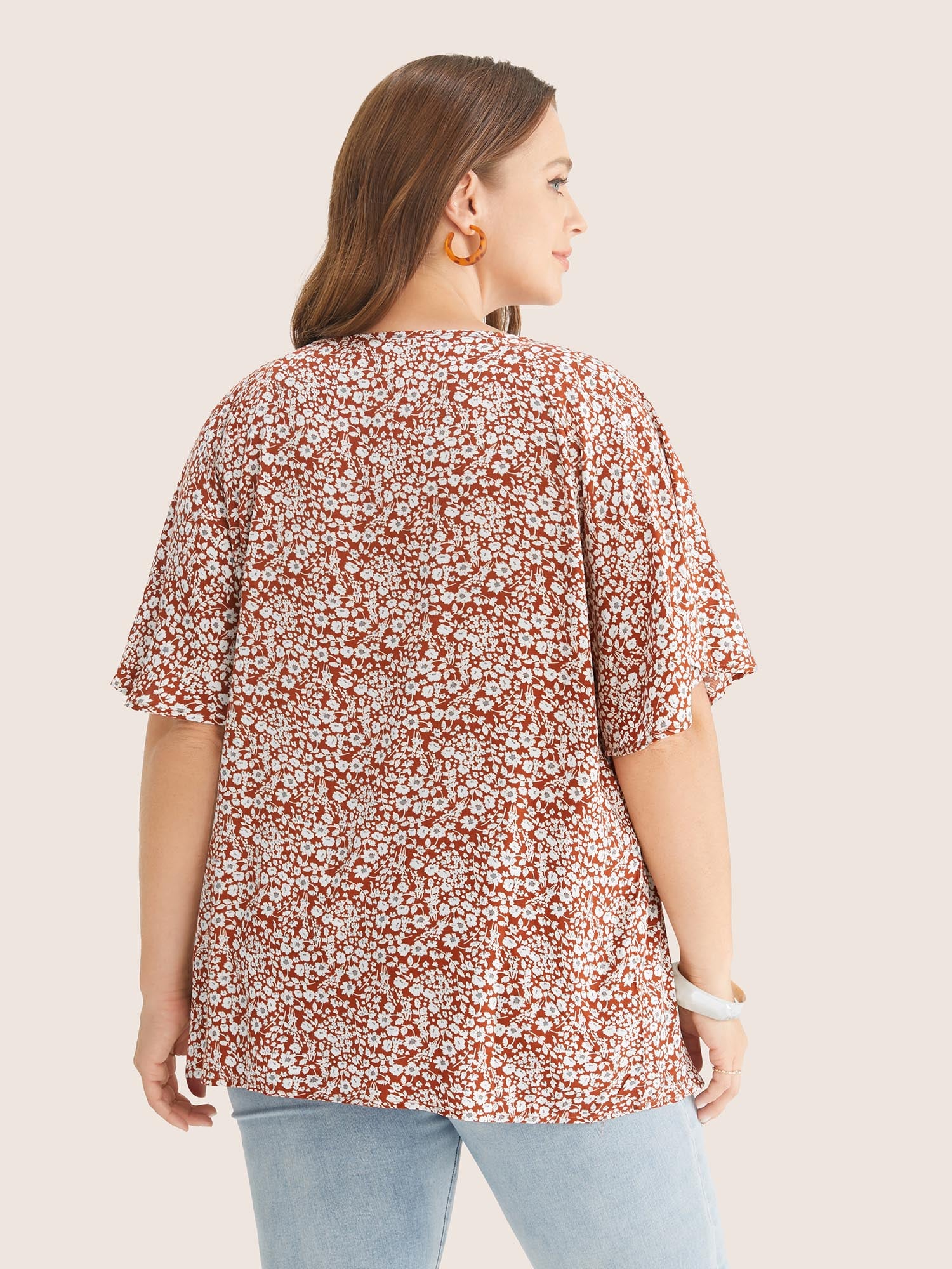Ditsy Floral Ruffle Sleeve Tie Neck Blouse - Image 21