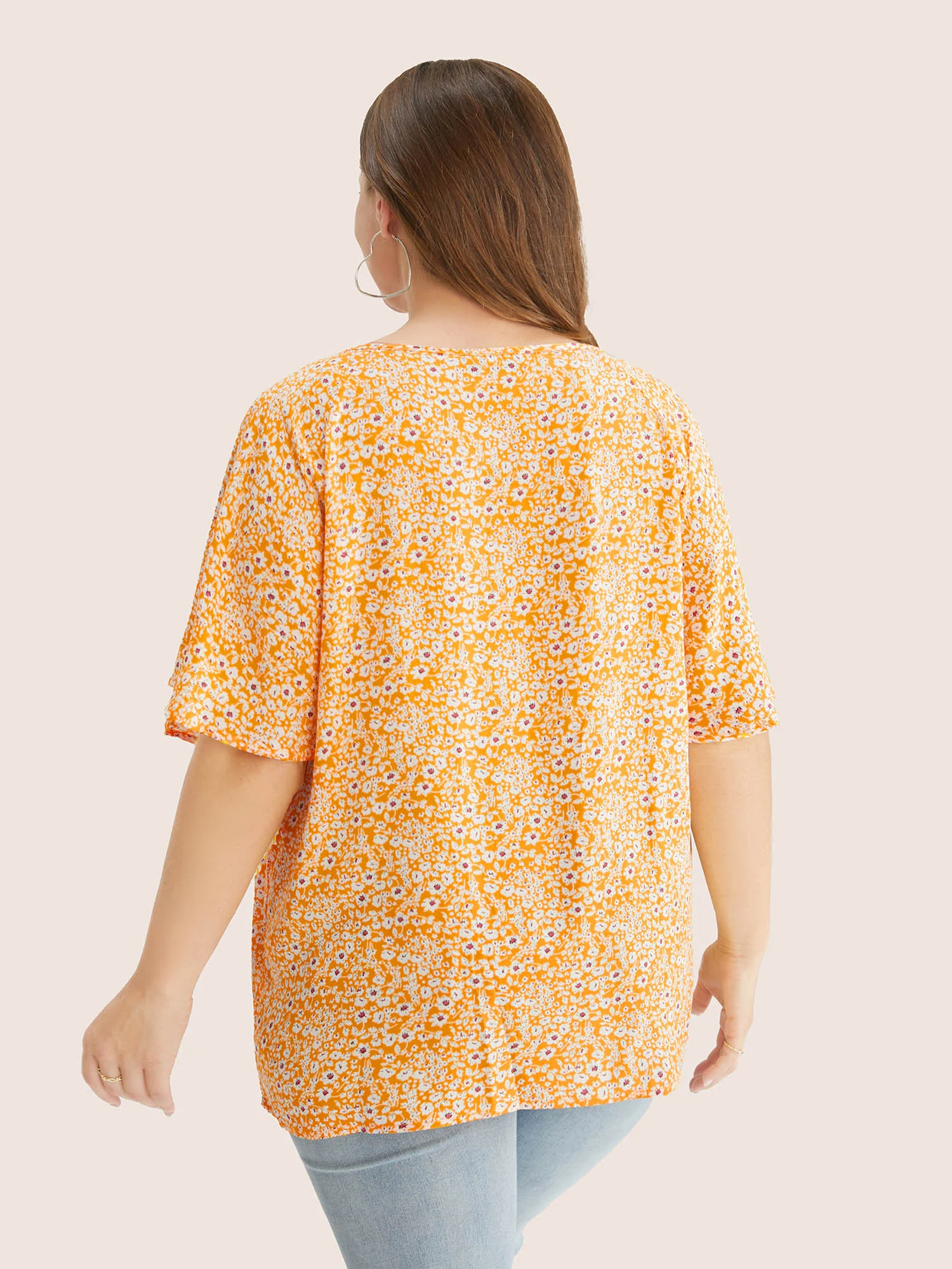 Ditsy Floral Ruffle Sleeve Tie Neck Blouse - Image 25