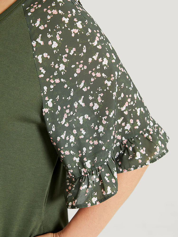 Ditsy Floral Ruffle Trim Raglan Sleeve Pocket Dress - Image 6
