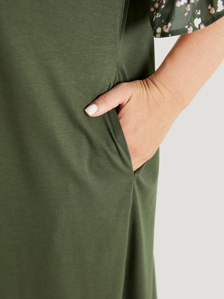 Ditsy Floral Ruffle Trim Raglan Sleeve Pocket Dress - Image 7