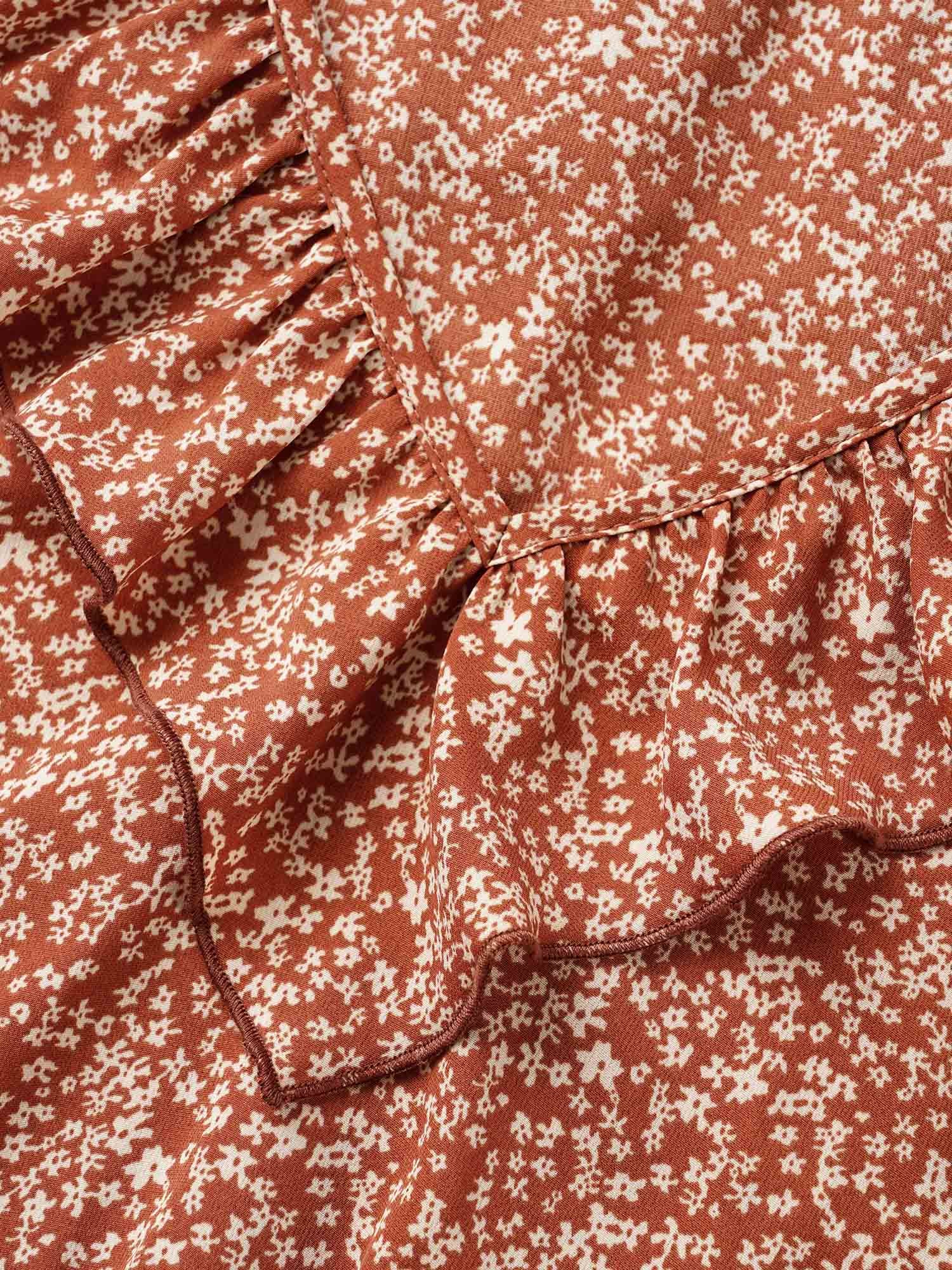 Ditsy Floral Ruffle Trim Shirred Blouse - Image 5
