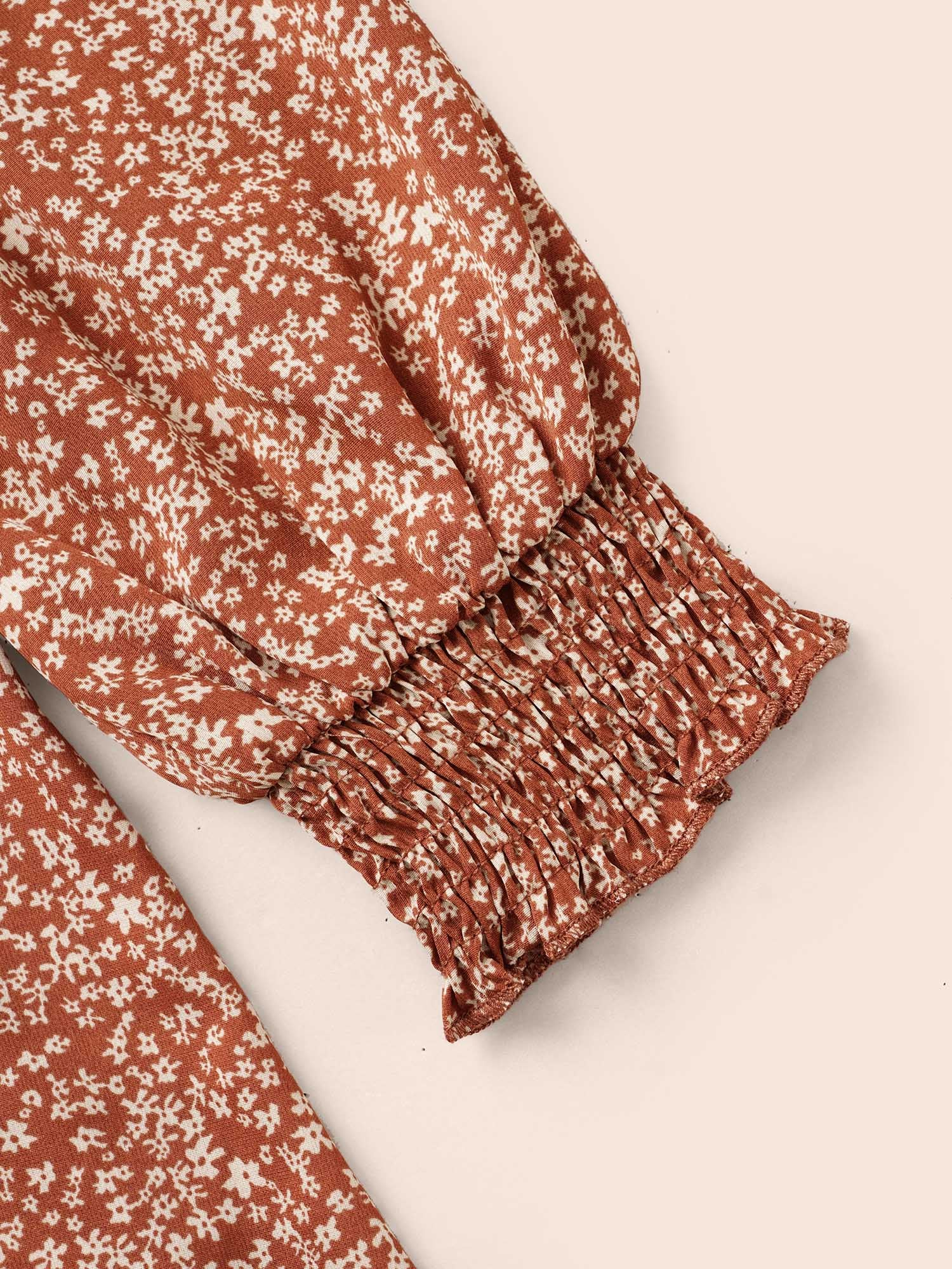 Ditsy Floral Ruffle Trim Shirred Blouse - Image 6