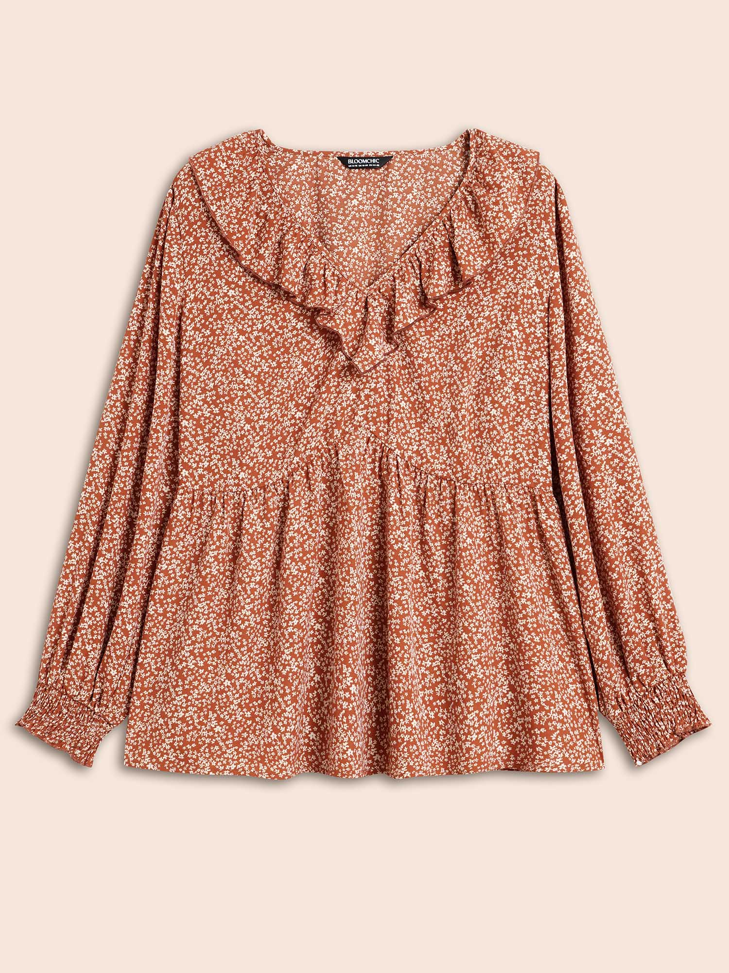 Ditsy Floral Ruffle Trim Shirred Blouse - Image 7