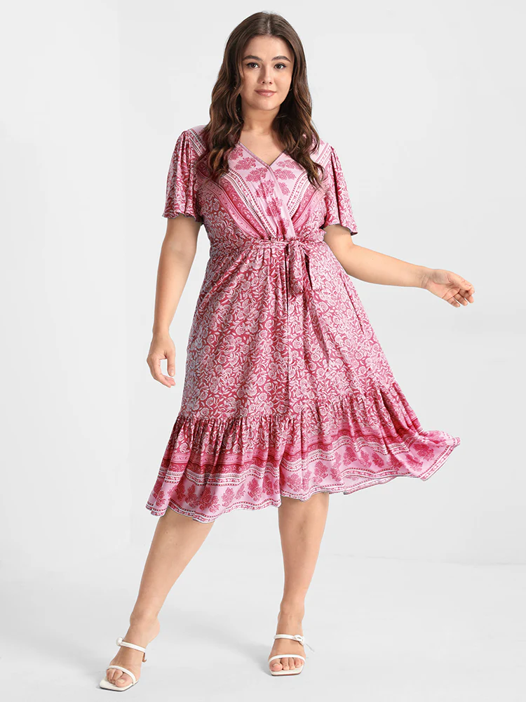 Ditsy Floral Ruffled Knotted Wrap Dress - Image 3