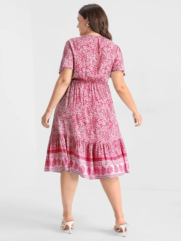 Ditsy Floral Ruffled Knotted Wrap Dress - Image 4