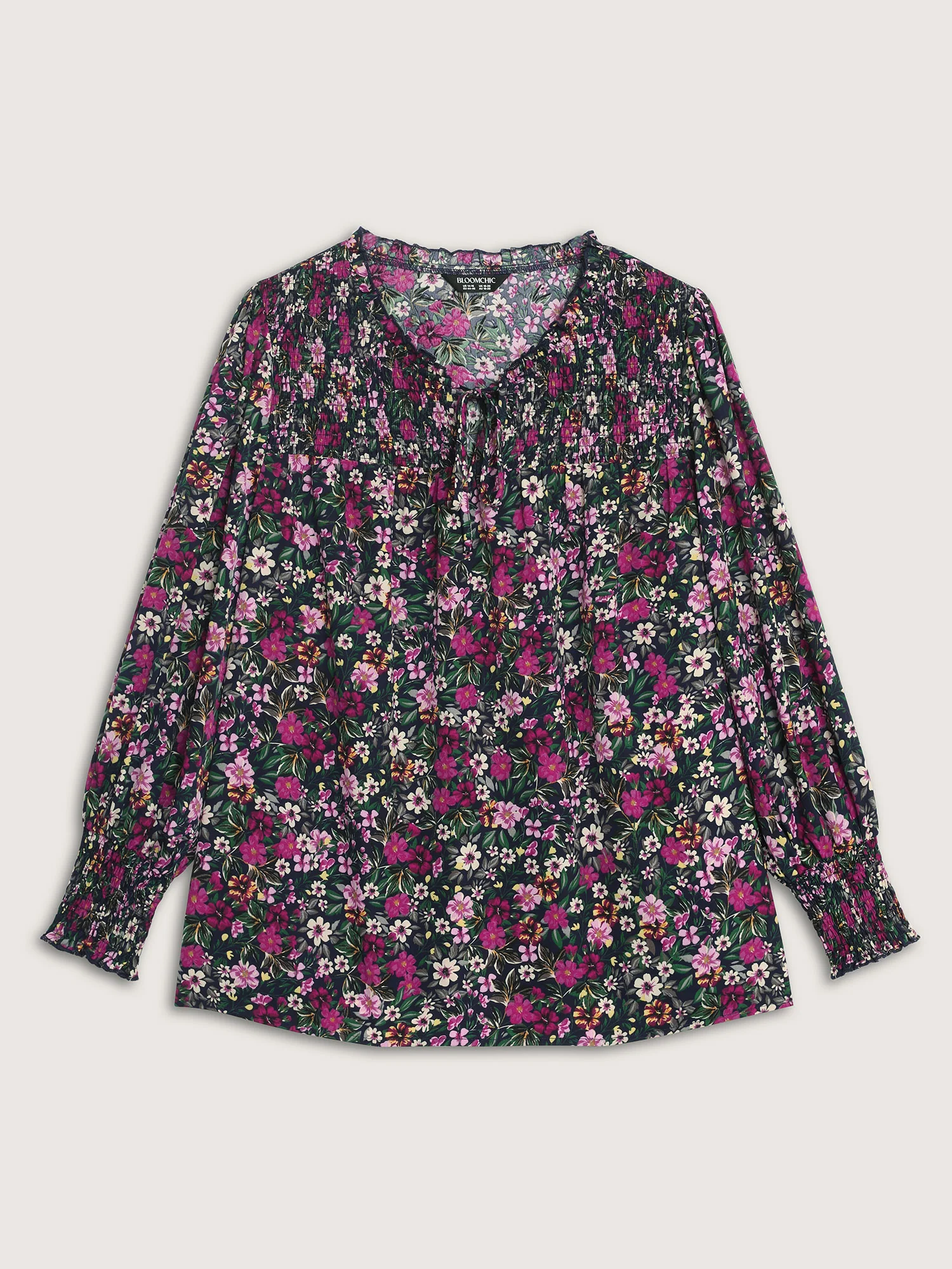 Ditsy Floral Shirred Neck Tie Blouse - Image 7