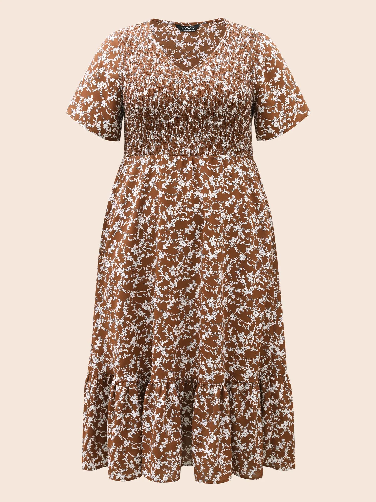 Ditsy Floral Shirred Ruffle Hem Dress - Image 8