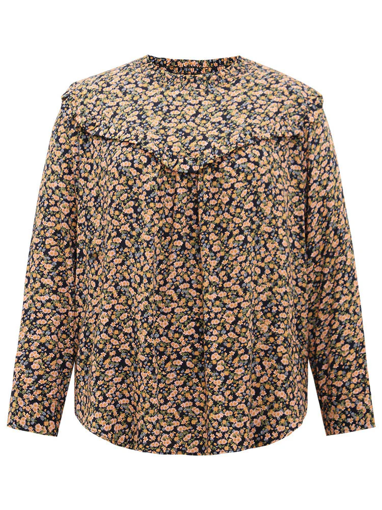 Ditsy Floral Shirred Ruffle Trim Blouse - Image 8