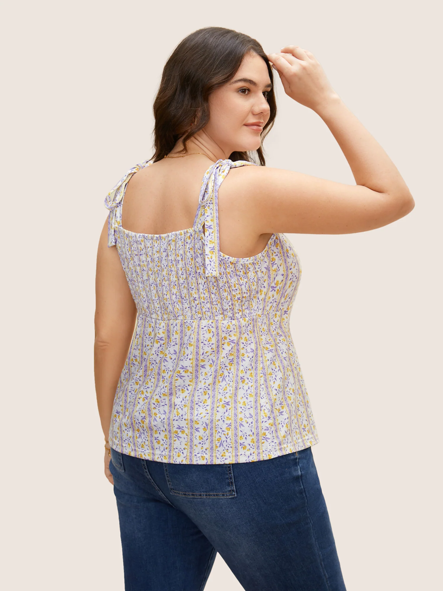 Ditsy Floral Shirred Tie Knot Cami Top - Image 2