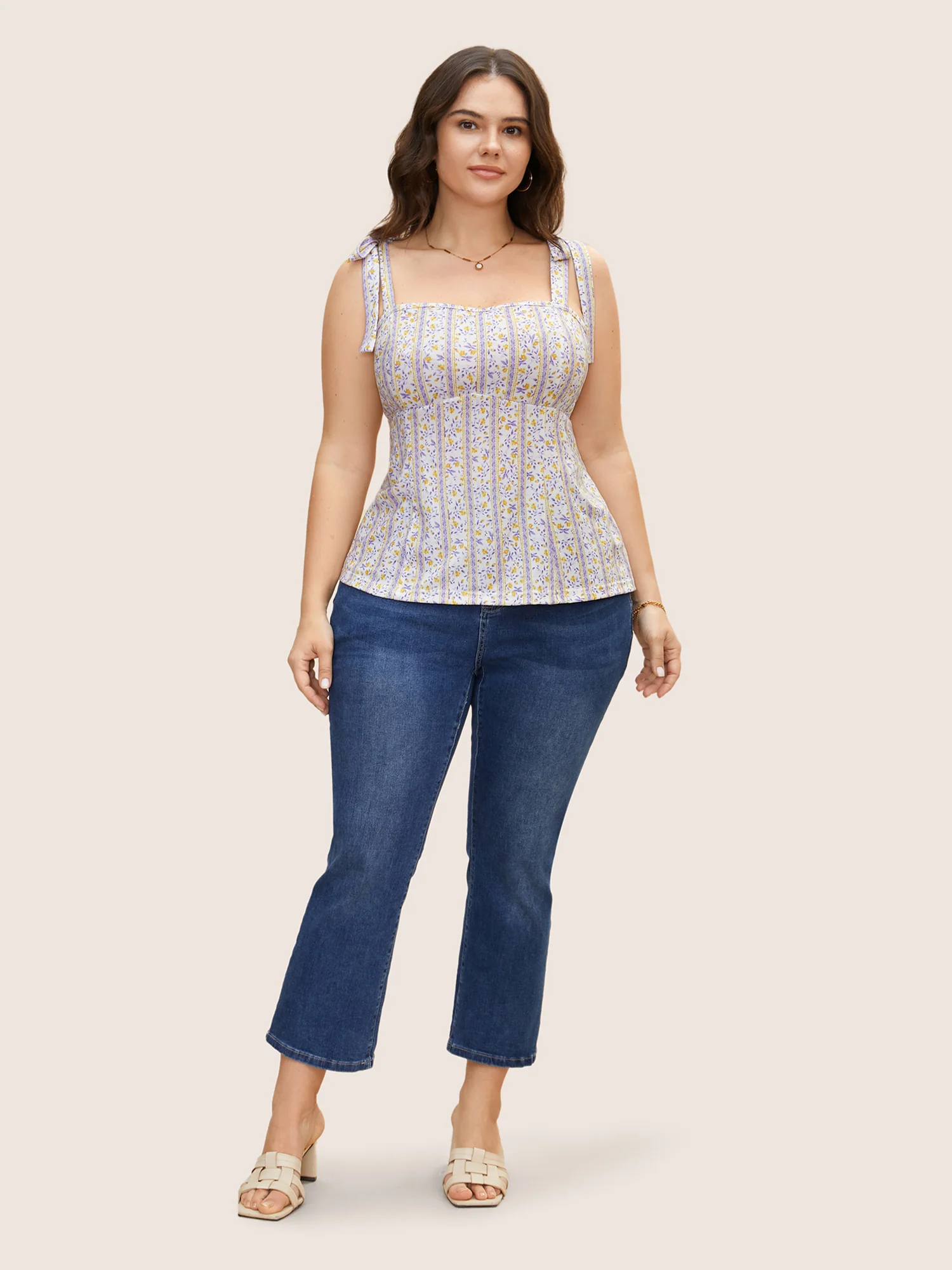 Ditsy Floral Shirred Tie Knot Cami Top - Image 3