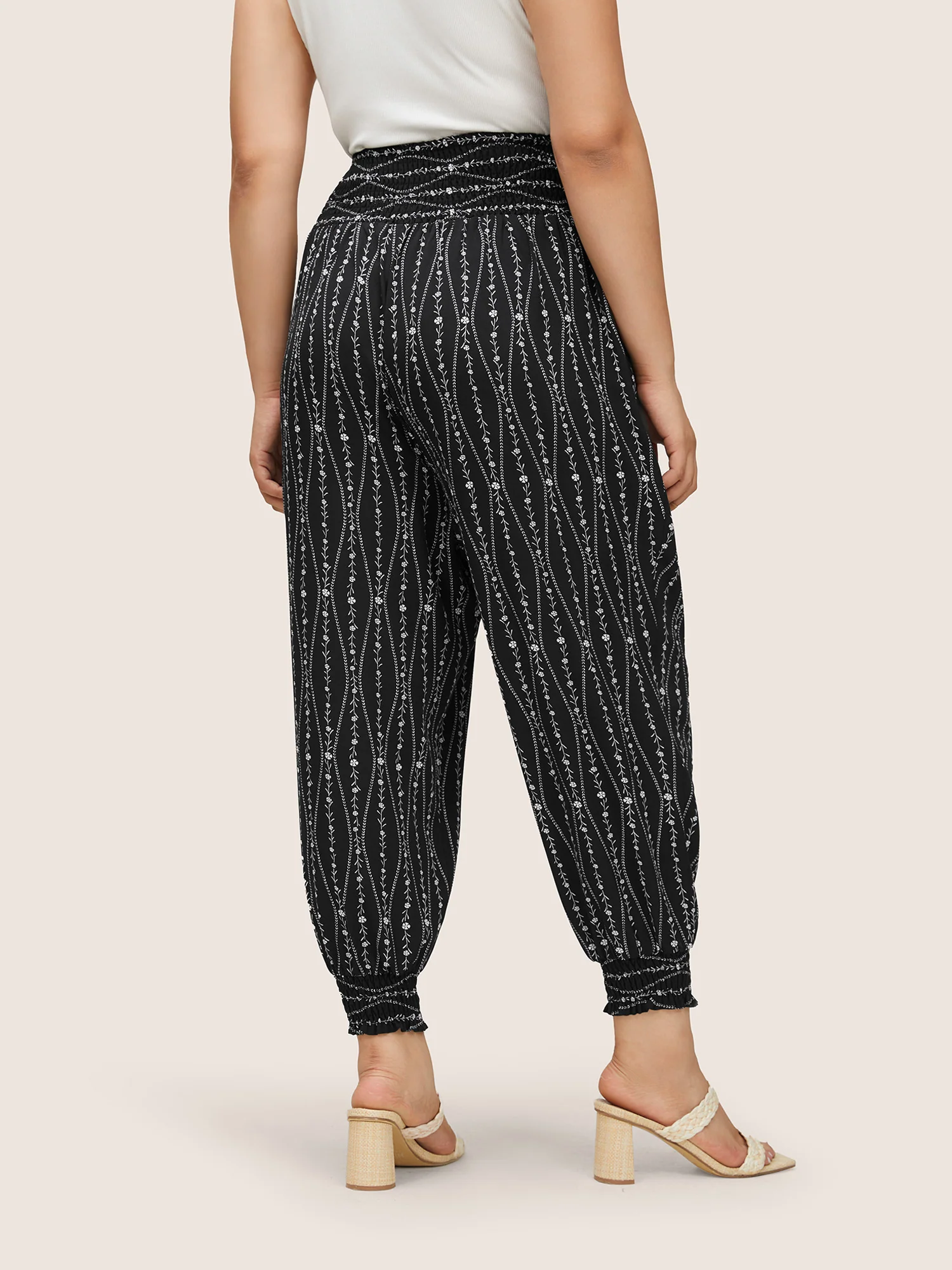 Ditsy Floral Shirred Ties High Rise Harem Pants - Image 2