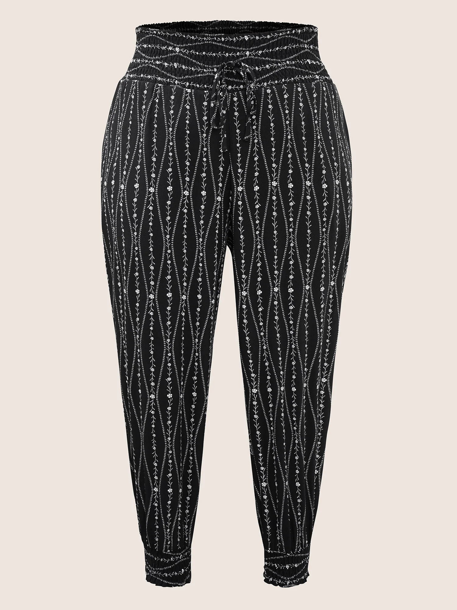 Ditsy Floral Shirred Ties High Rise Harem Pants - Image 7
