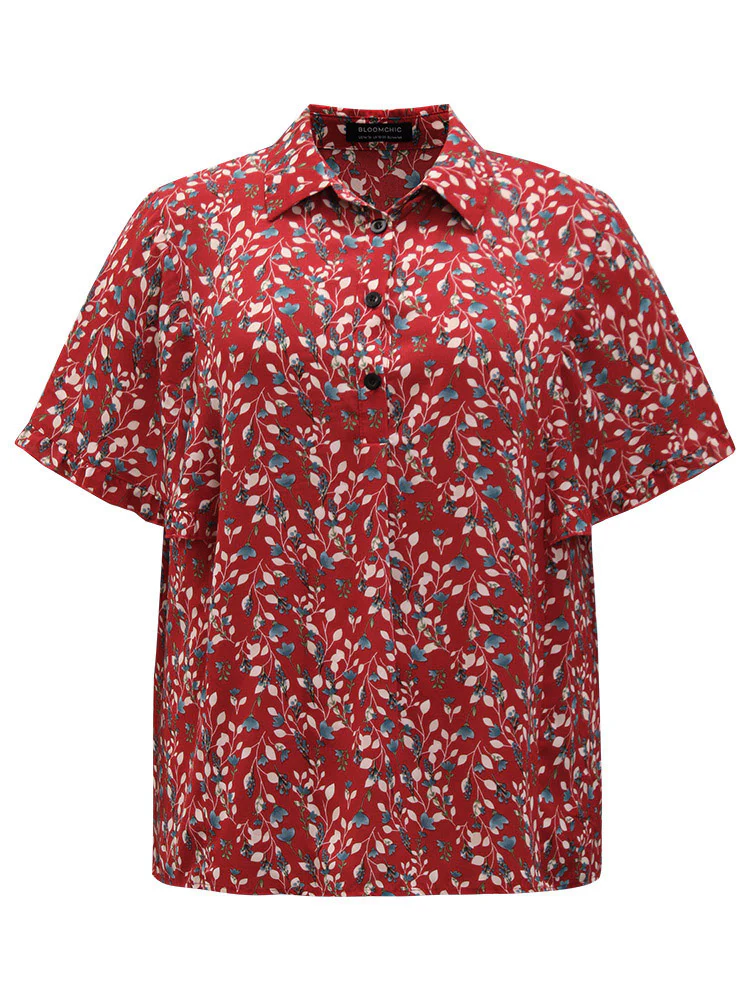 Ditsy Floral Shirt Collar Button Through Ruffle Sleeve Blouse - Image 8