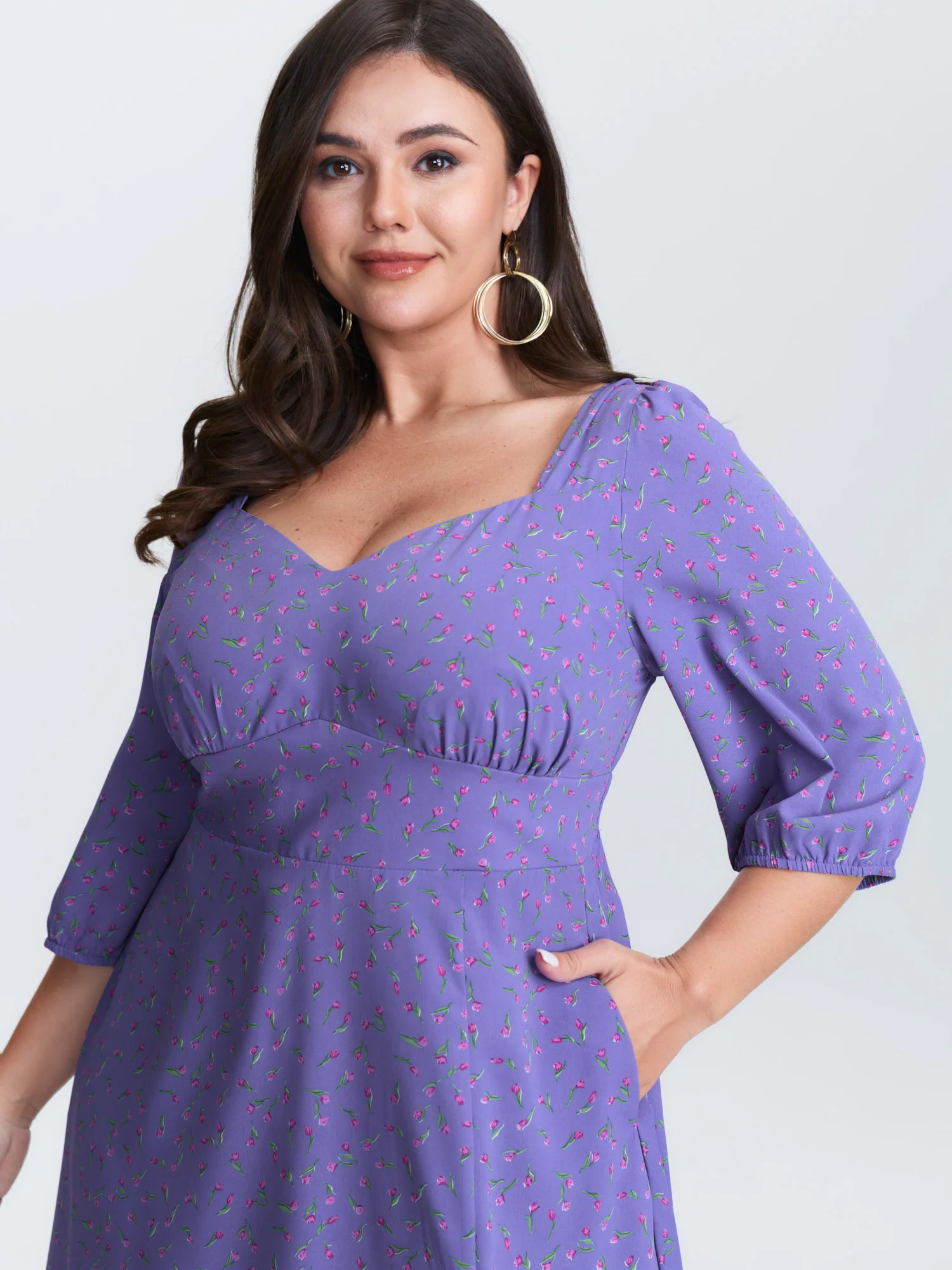 Ditsy Floral Sweetheart Neck Shirred Waist Midi Dress - Image 2