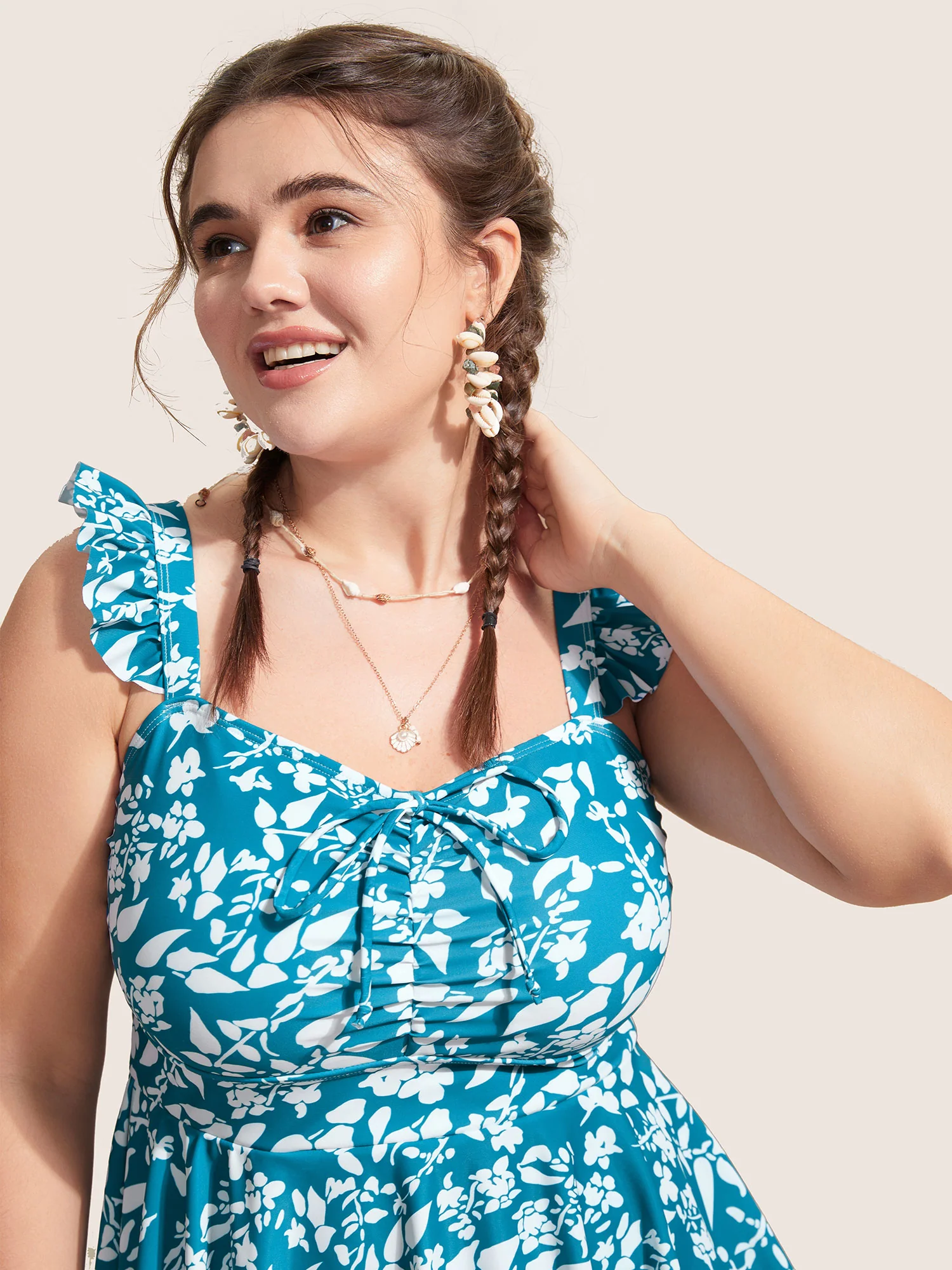 Ditsy Floral Tiered Ruffles One Piece Swimsuit - Image 4