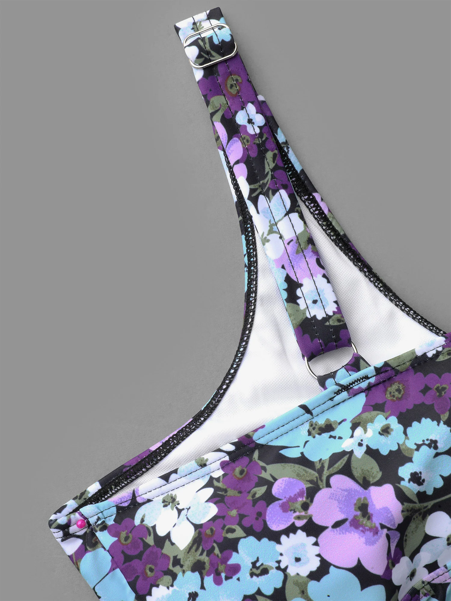 Ditsy Floral Ties Adjustable Ruched Swim Top - Image 6
