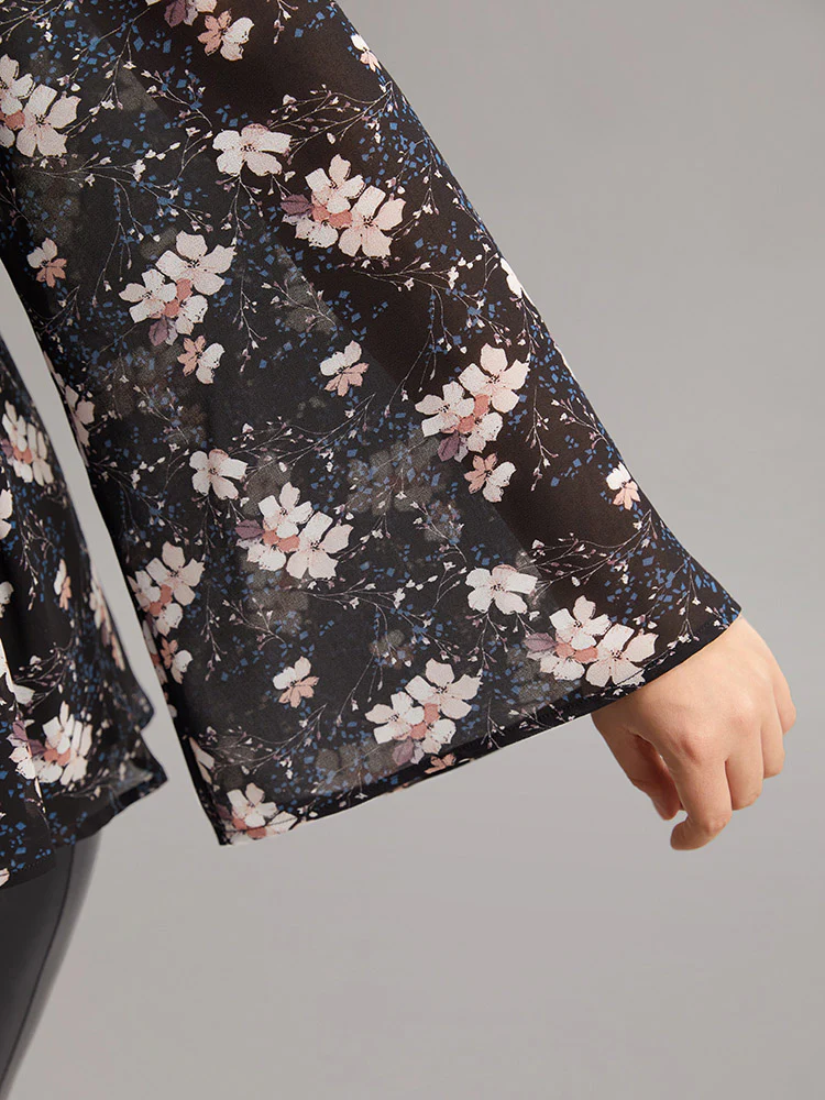 Ditsy Floral Ties Ruffles Elastic Waist Blouse - Image 7