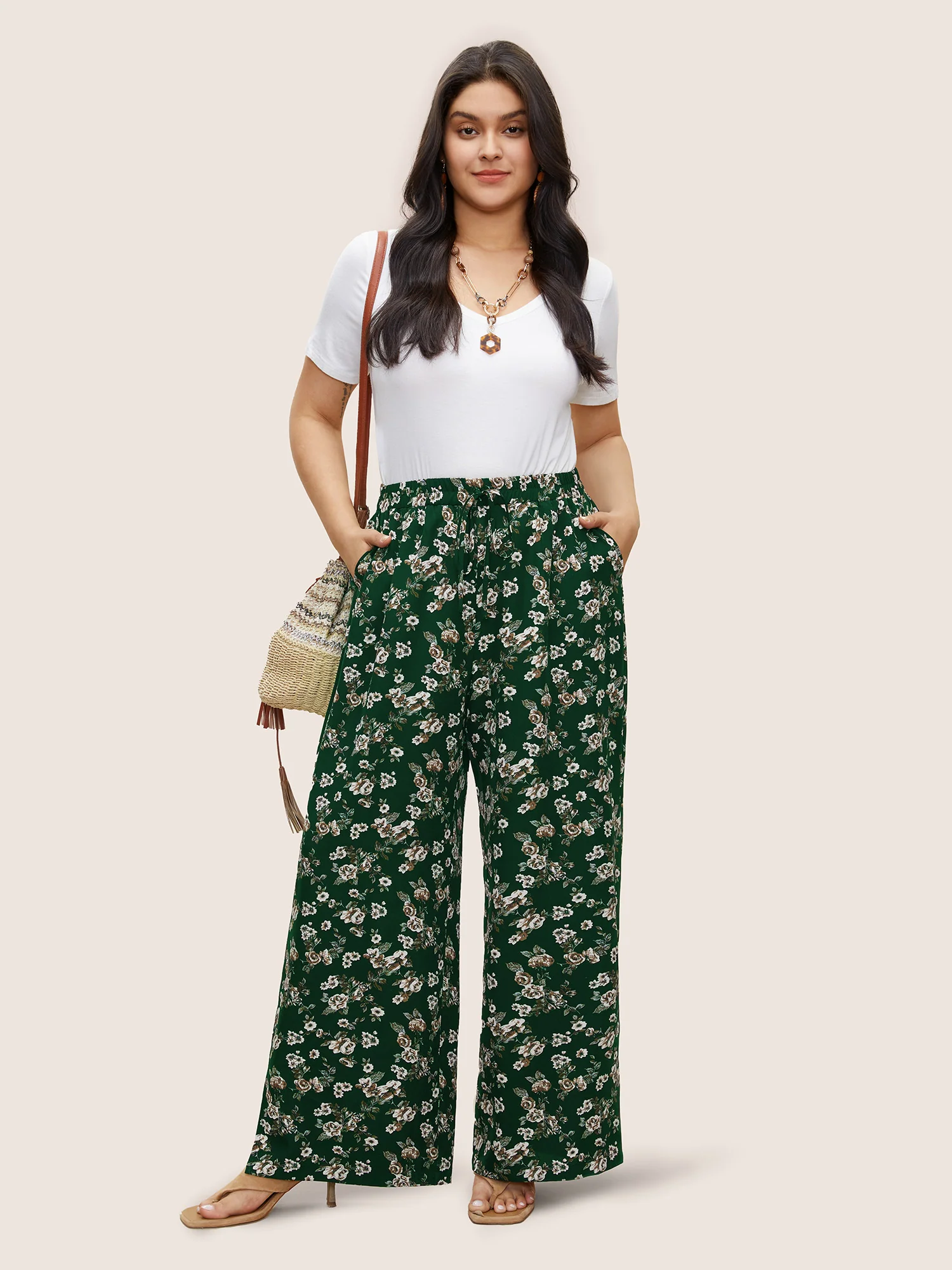Ditsy Floral Ties Split Hem Wide Leg Pants - Image 11