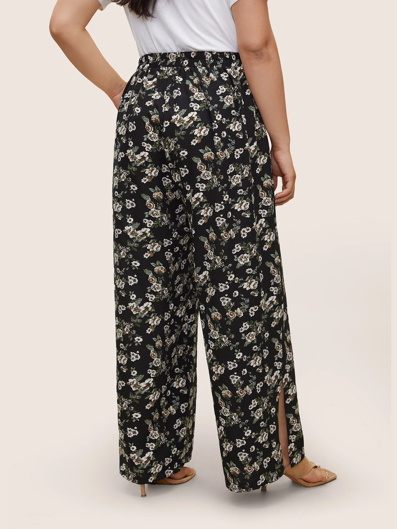 Ditsy Floral Ties Split Hem Wide Leg Pants - Image 2