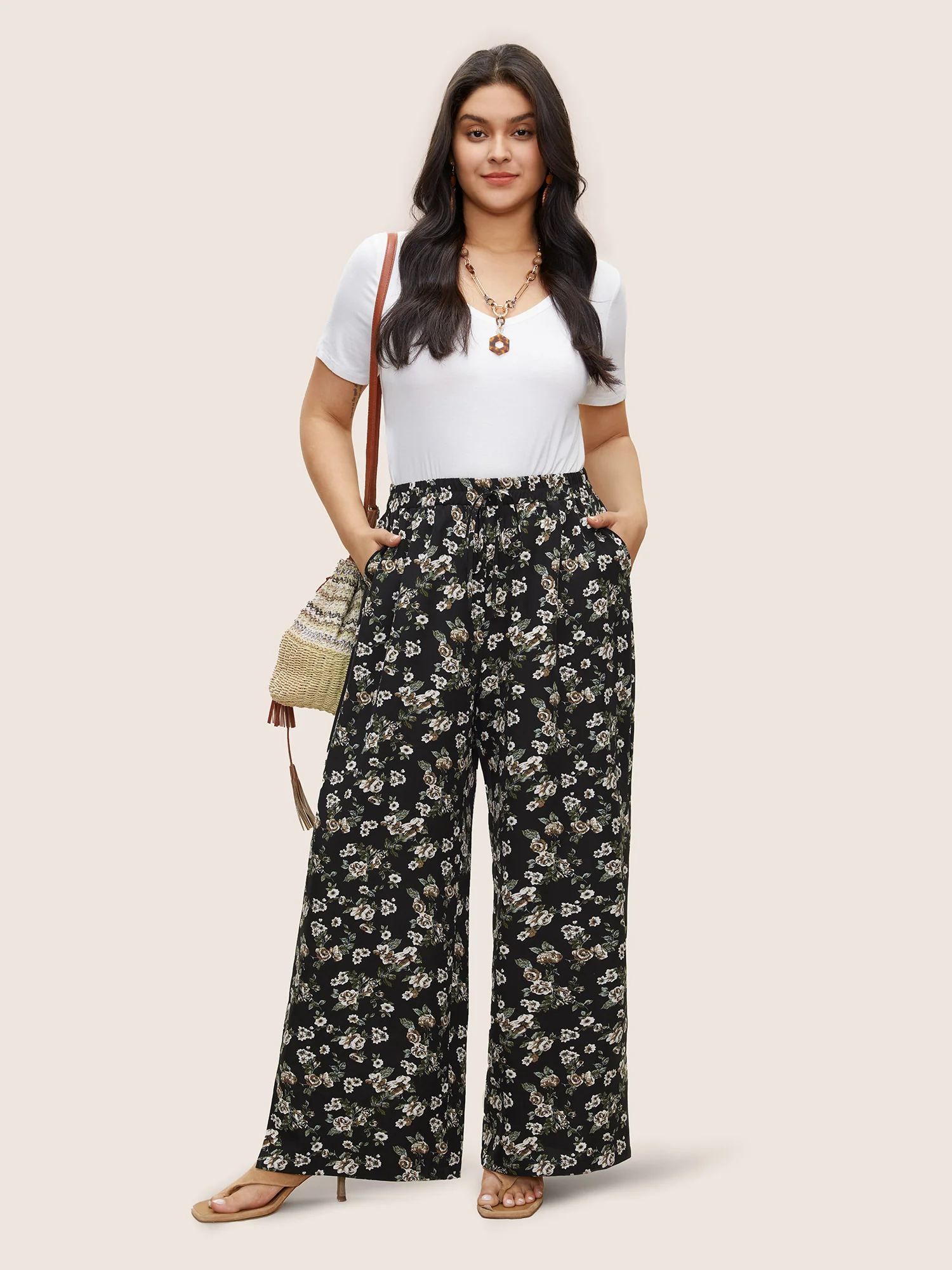 Ditsy Floral Ties Split Hem Wide Leg Pants - Image 3