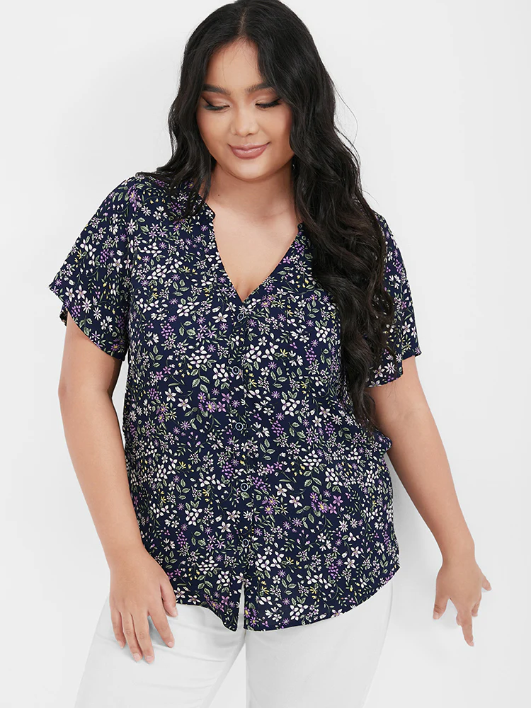 Ditsy Floral V Neck Button Blouse - Image 3
