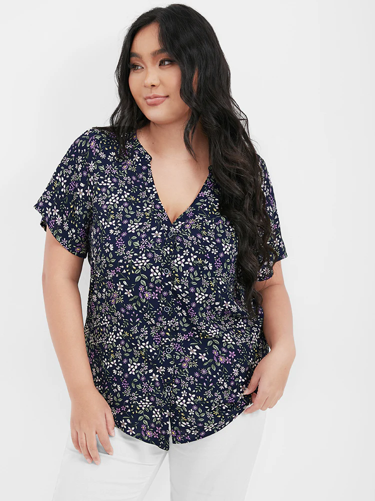 Ditsy Floral V Neck Button Blouse - Image 4