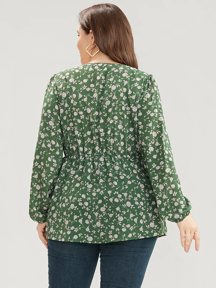 Ditsy Floral V Neck Lantern Sleeve Blouse - Image 5