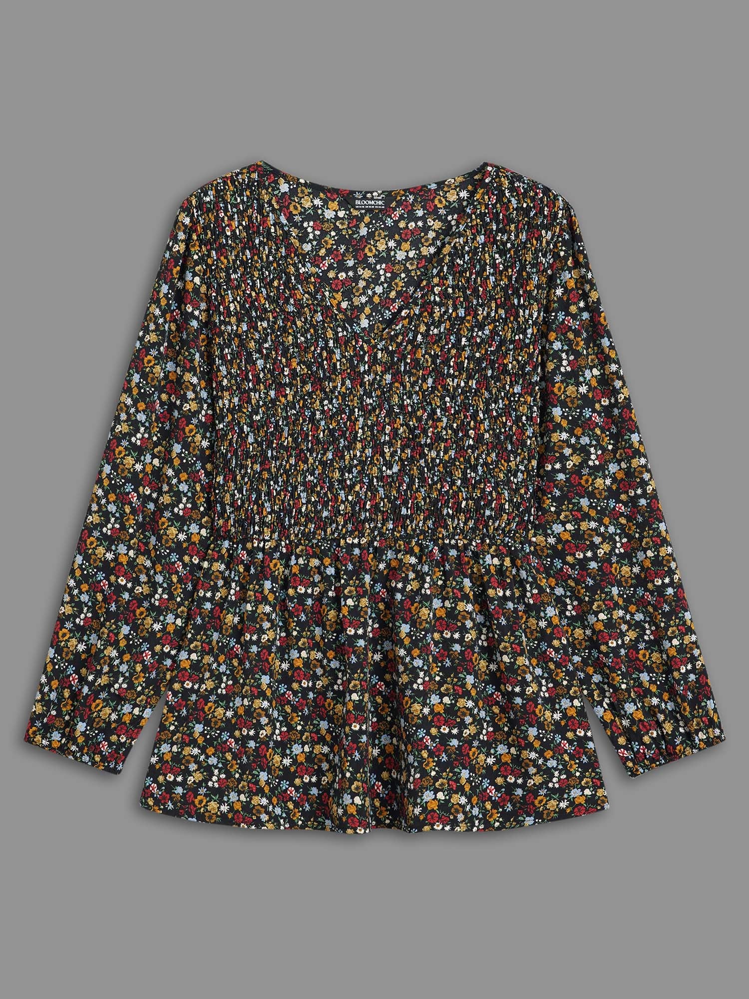 Ditsy Floral V Neck Shirred Blouse - Image 9