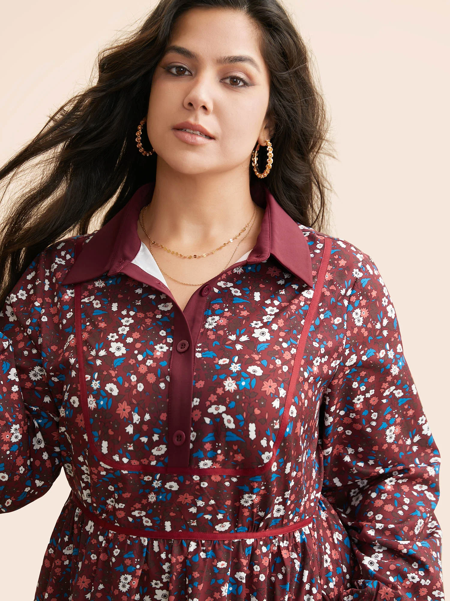 Ditsy Floral Woven Ribbon Button Up Dress - Image 3