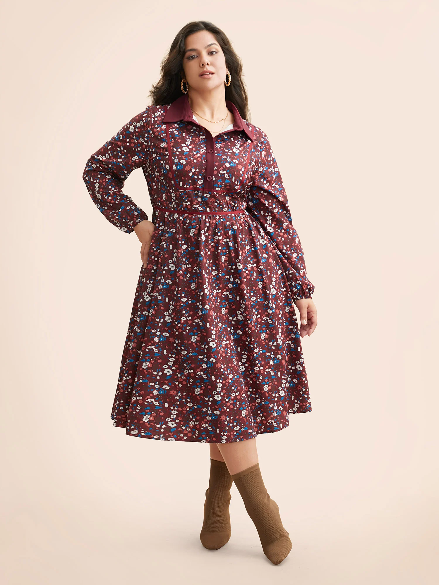 Ditsy Floral Woven Ribbon Button Up Dress - Image 4