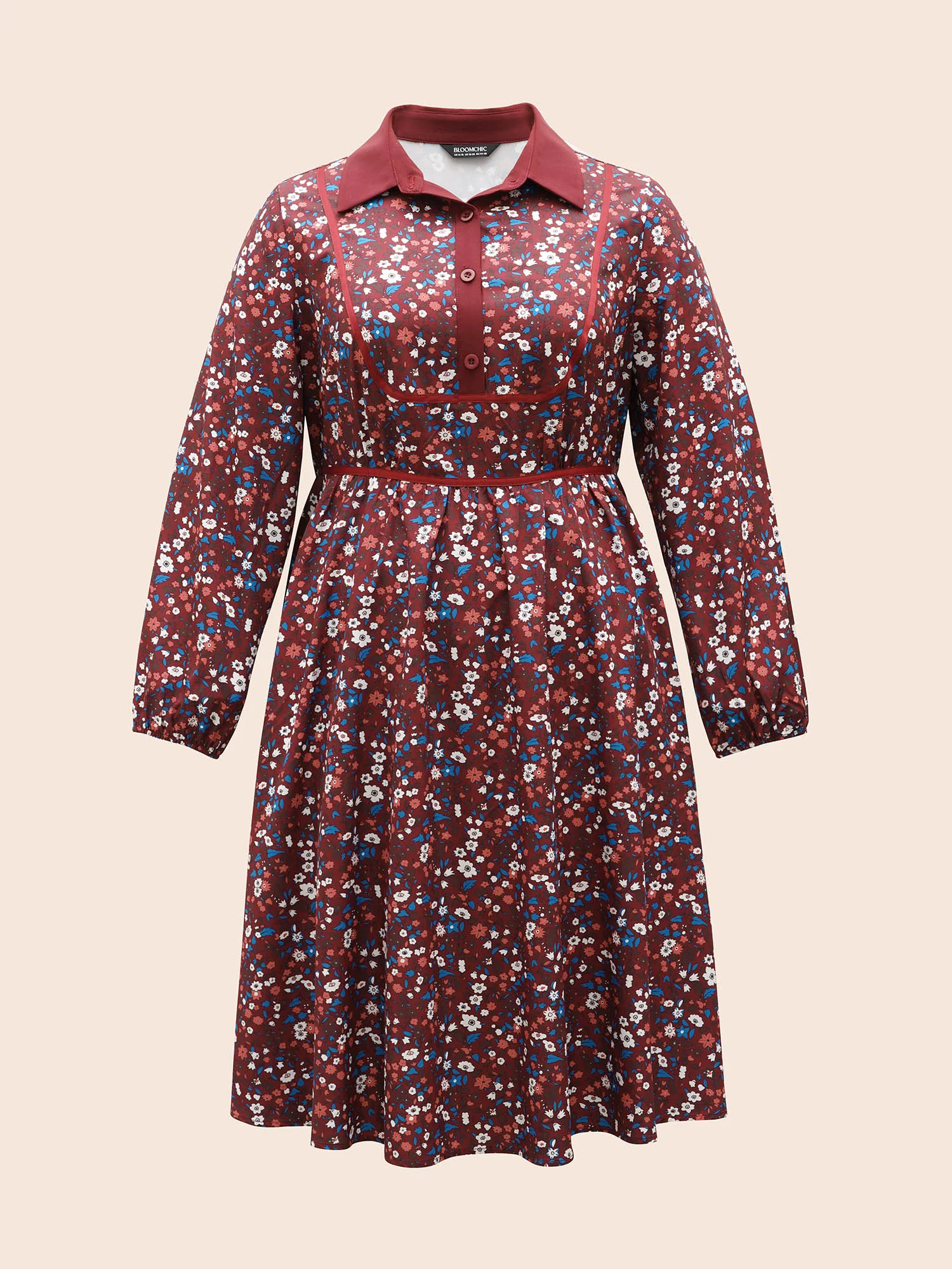 Ditsy Floral Woven Ribbon Button Up Dress - Image 8
