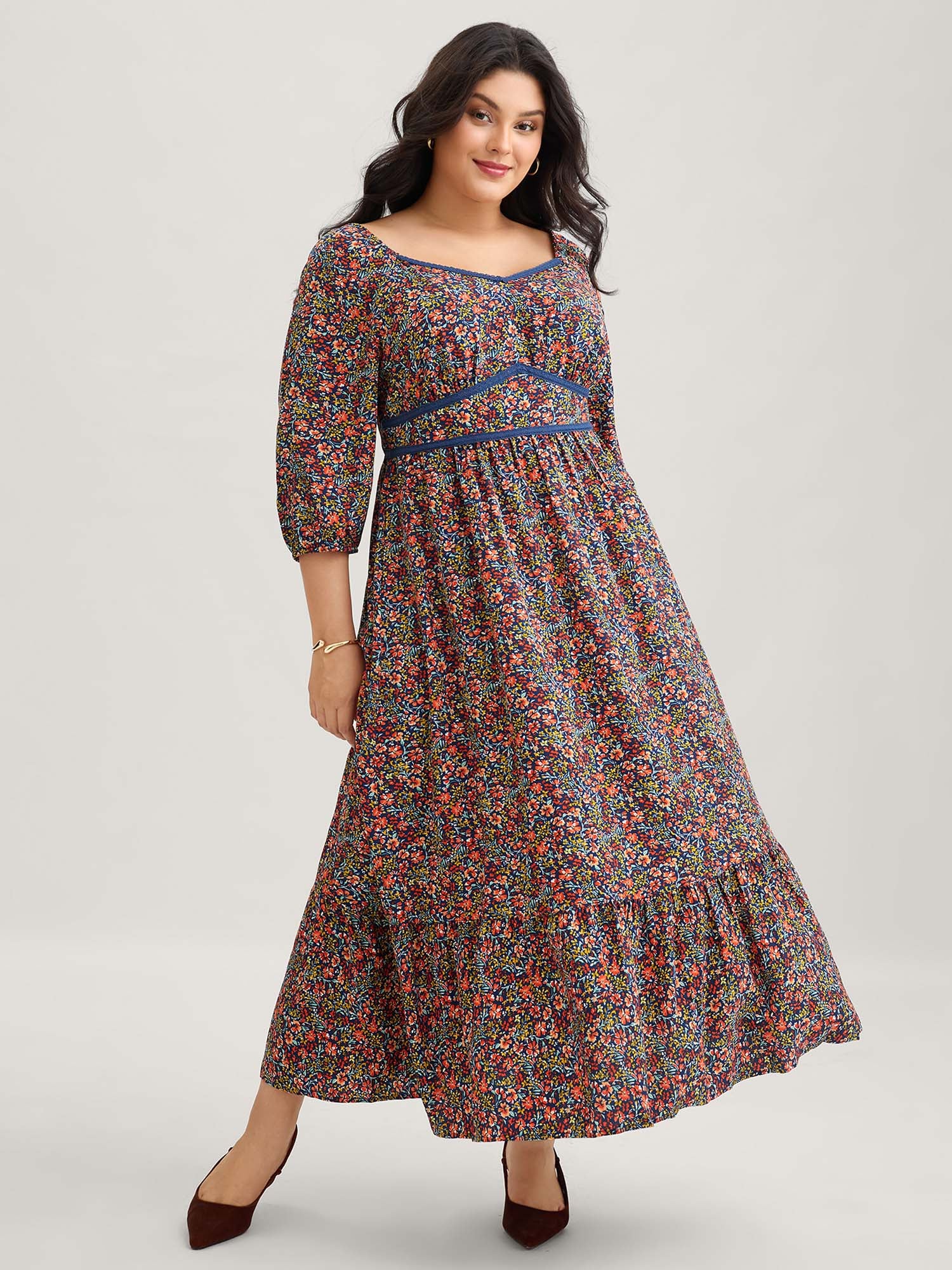 Ditsy Floral Woven Ribbon Maxi Dress - Image 2
